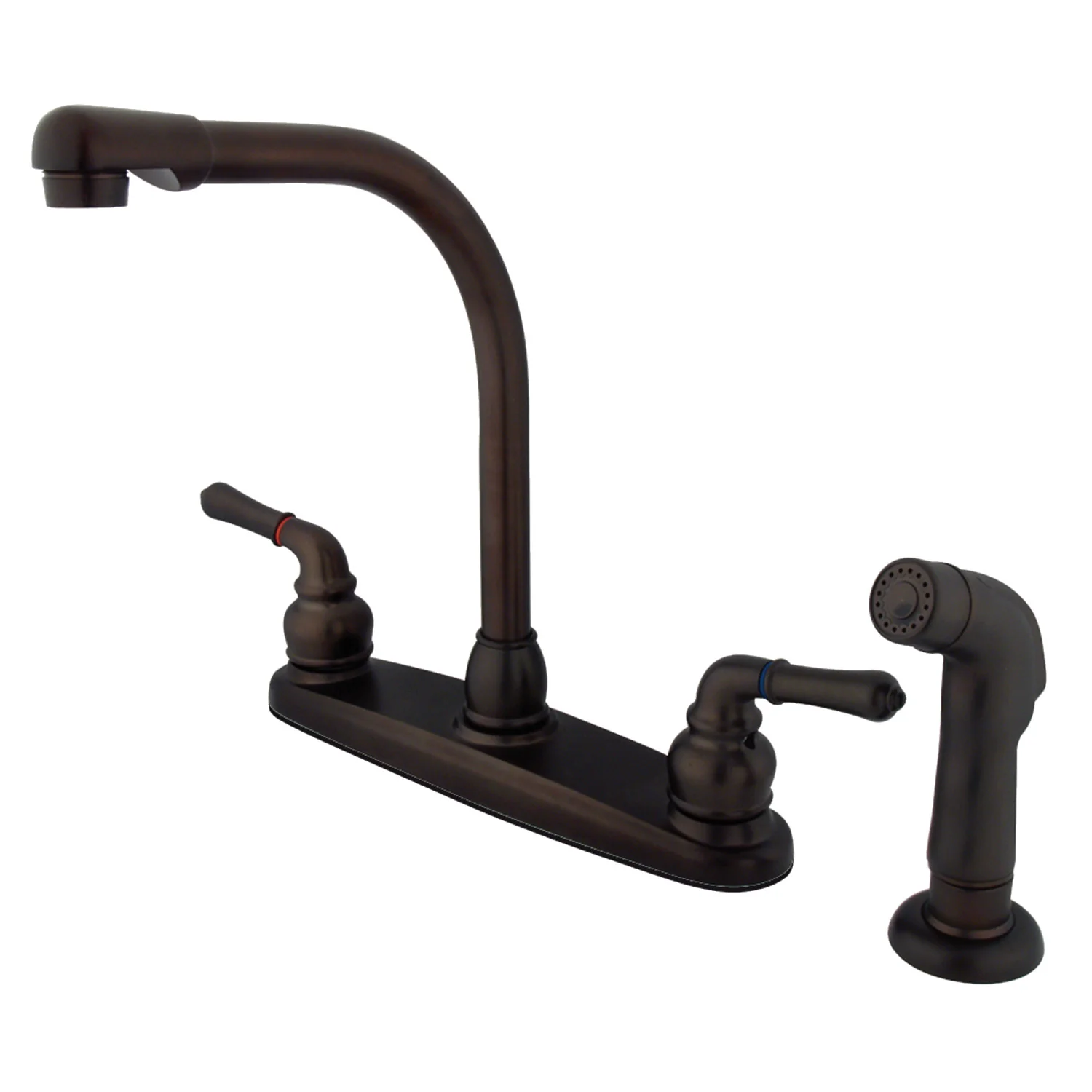 Kingston Tulare KB755SP - Magellan Two-Handle 4-Hole 8" Centerset Kitchen Faucet with Side Sprayer, Oil Rubbed Bronze