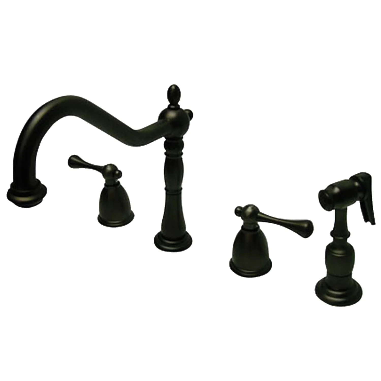 Kingston Heirloom KB7795BLBS - English Country Double-Handle 4-Hole Widespread Kitchen Faucet with Brass Sprayer, Oil Rubbed Bronze