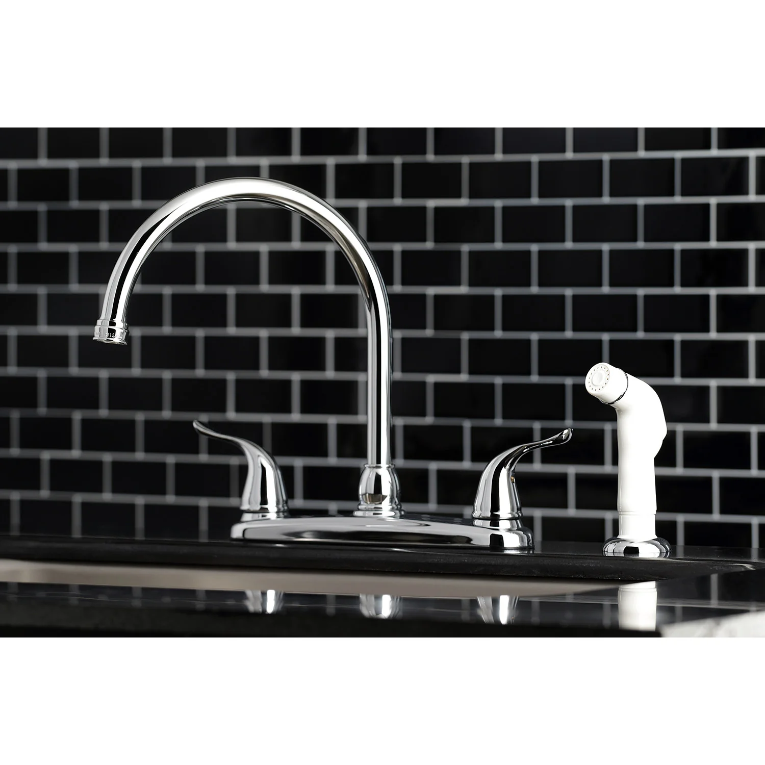 Kingston Tulare KB791YL - Yosemite Two-Handle 4-Hole 8" Centerset Kitchen Faucet with Side Sprayer, Polished Chrome - Image 5