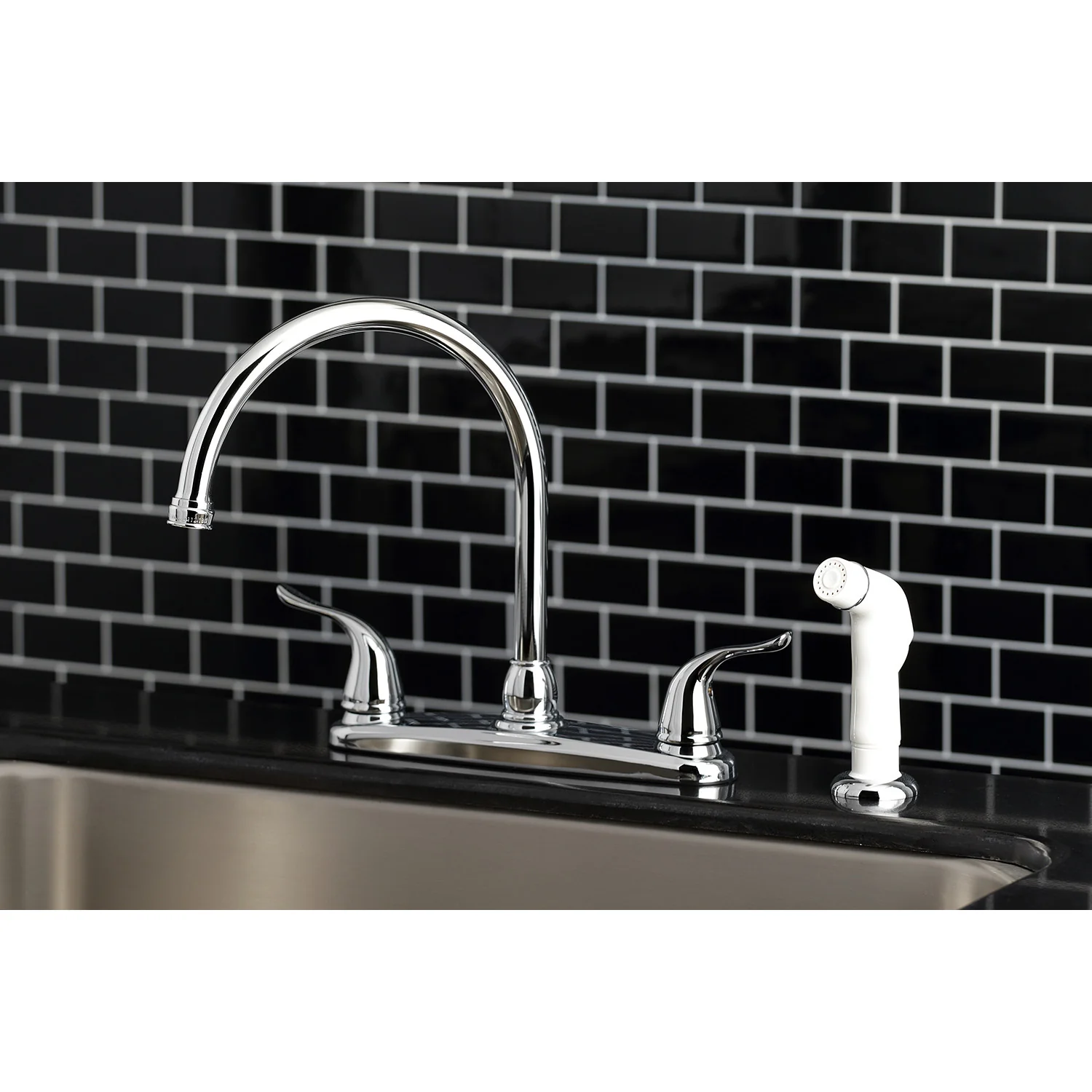 Kingston Tulare KB791YL - Yosemite Two-Handle 4-Hole 8" Centerset Kitchen Faucet with Side Sprayer, Polished Chrome - Image 6