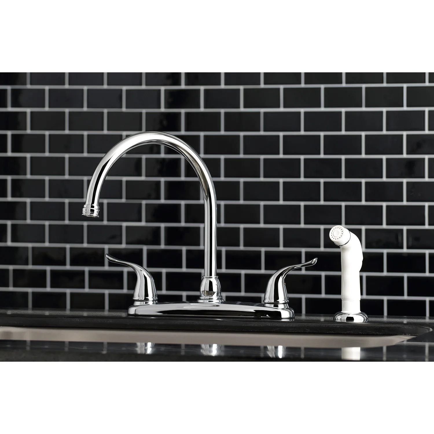 Kingston Tulare KB791YL - Yosemite Two-Handle 4-Hole 8" Centerset Kitchen Faucet with Side Sprayer, Polished Chrome - Image 7