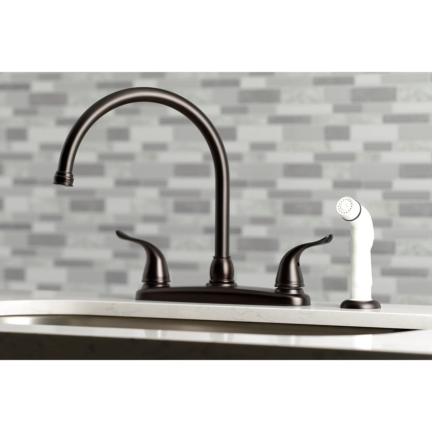 Kingston Tulare KB795YL - Yosemite Two-Handle 4-Hole 8" Centerset Kitchen Faucet with Side Sprayer, Oil Rubbed Bronze - Image 5