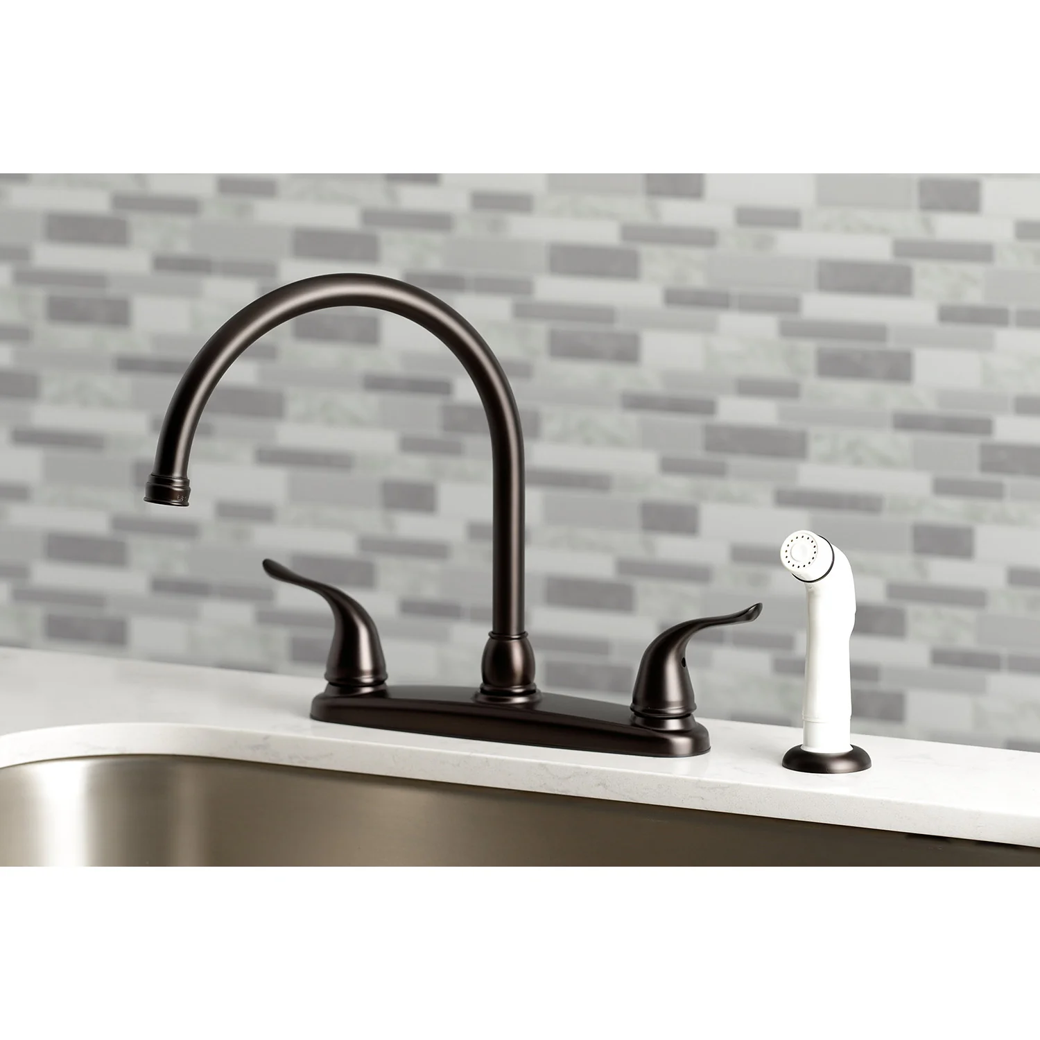 Kingston Tulare KB795YL - Yosemite Two-Handle 4-Hole 8" Centerset Kitchen Faucet with Side Sprayer, Oil Rubbed Bronze - Image 6