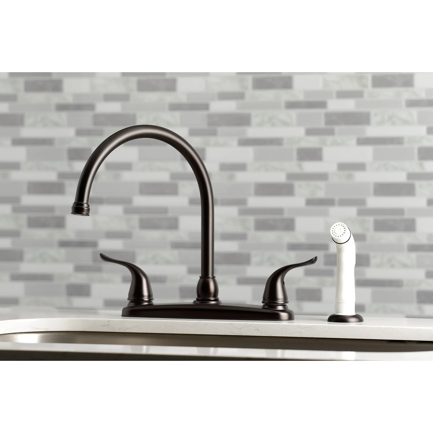 Kingston Tulare KB795YL - Yosemite Two-Handle 4-Hole 8" Centerset Kitchen Faucet with Side Sprayer, Oil Rubbed Bronze - Image 7