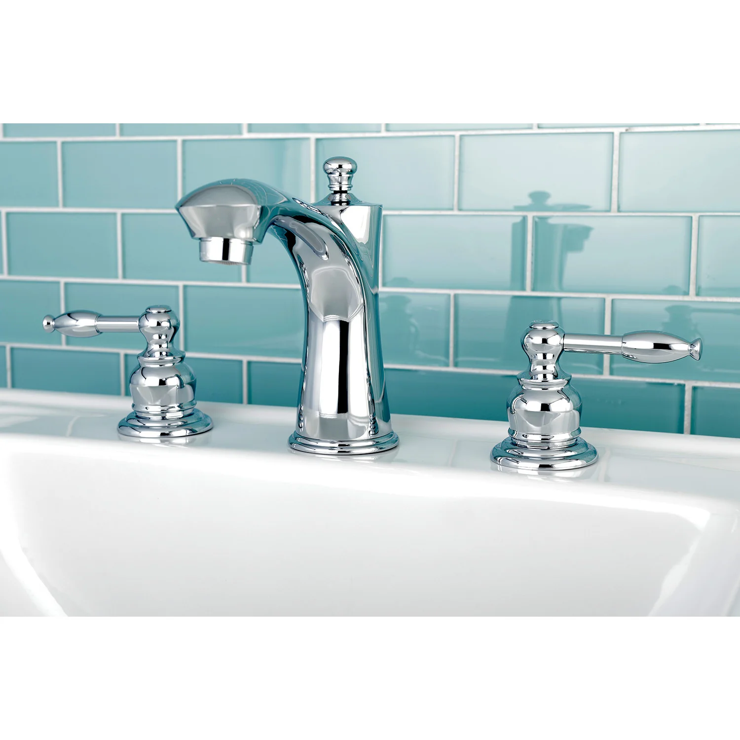 Kingston Tulare KB7961KL - Knight Two-Handle 3-Hole Deck Mount Widespread Bathroom Faucet with Pop-Up Drain, Polished Chrome - Image 2