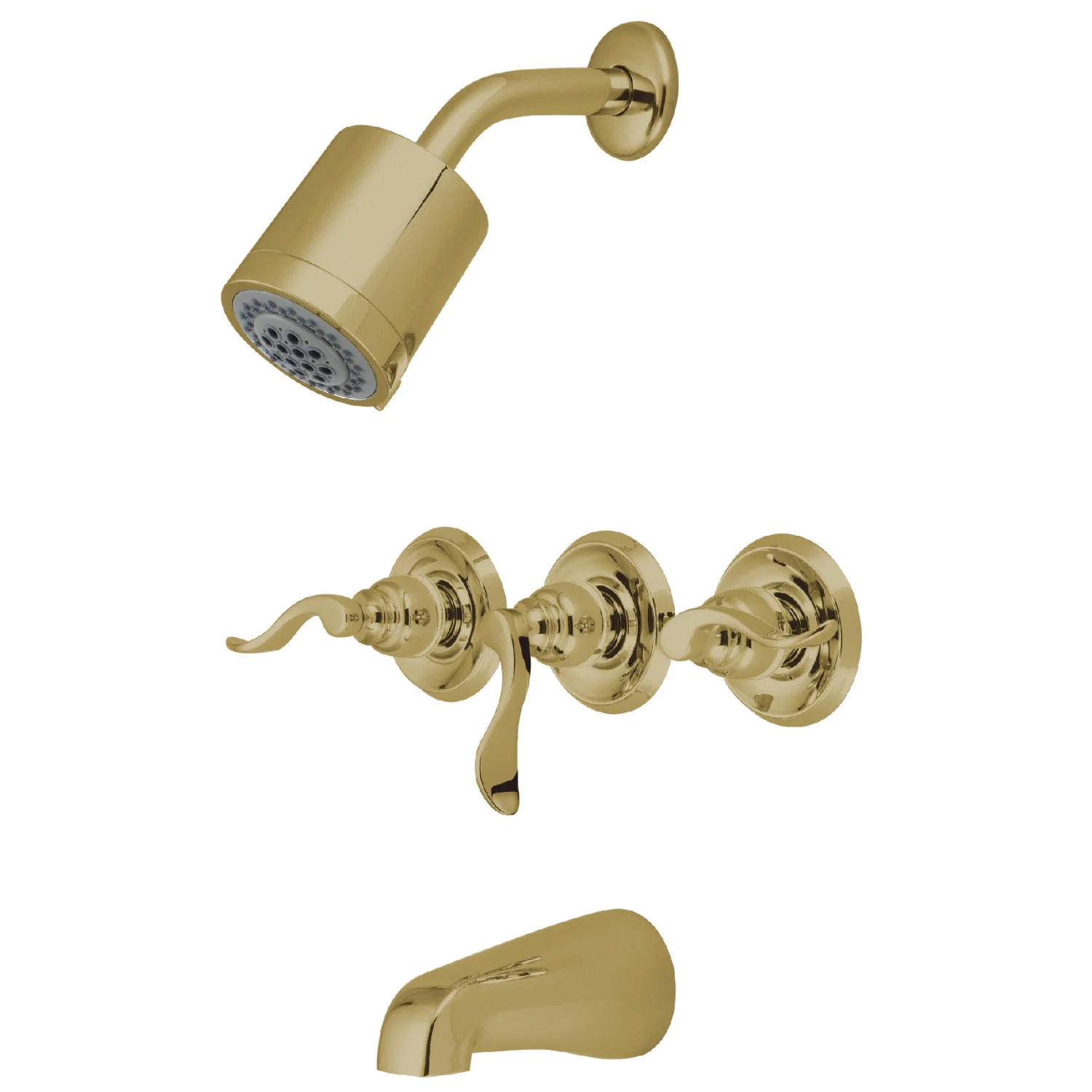 Kingston Tulare KB8232NFL - NuWave French Triple-Handle Tub and Shower Faucet, Polished Brass