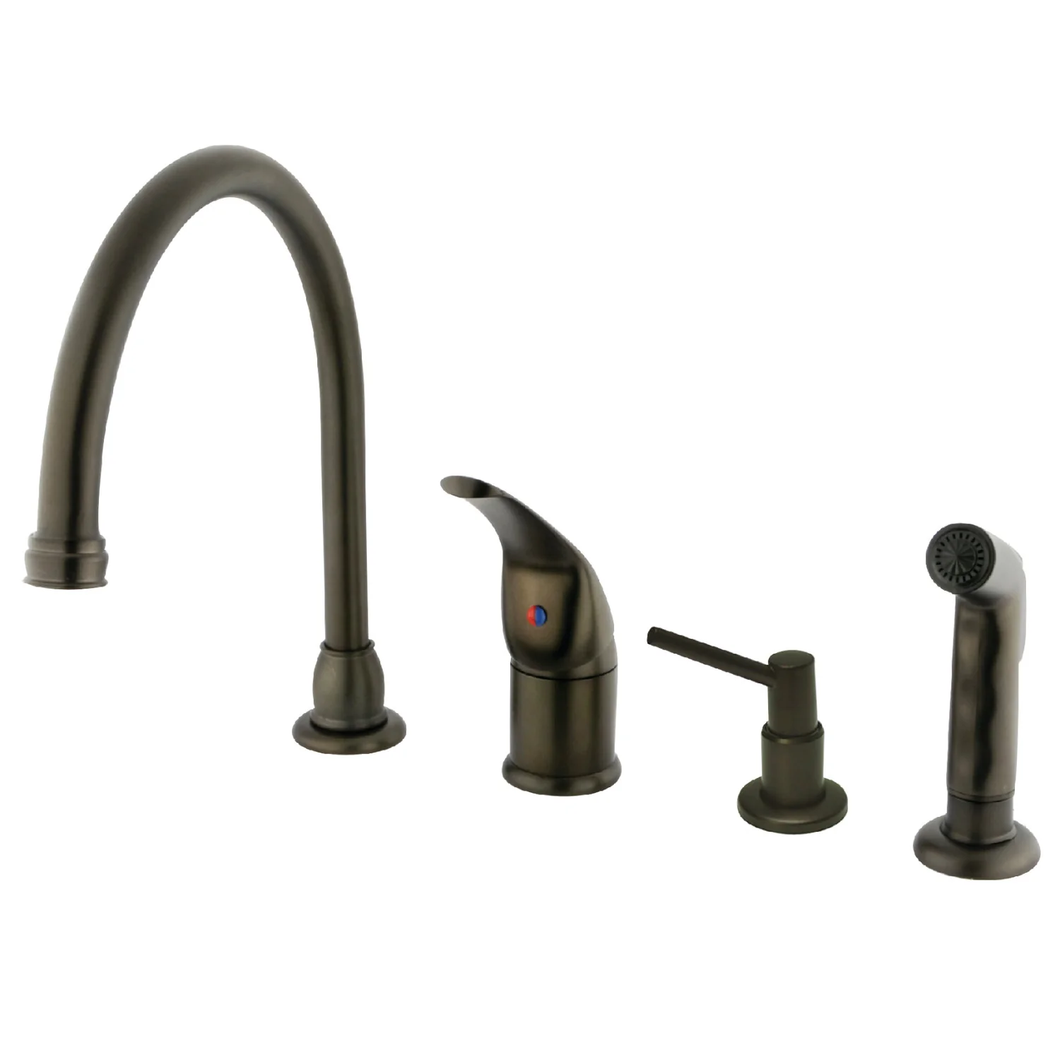 Kingston Tulare KB825K5 - Chatham Single-Handle 4-Hole Widespread Kitchen Faucet with Side Sprayer and Soap Dispenser, Oil Rubbed Bronze