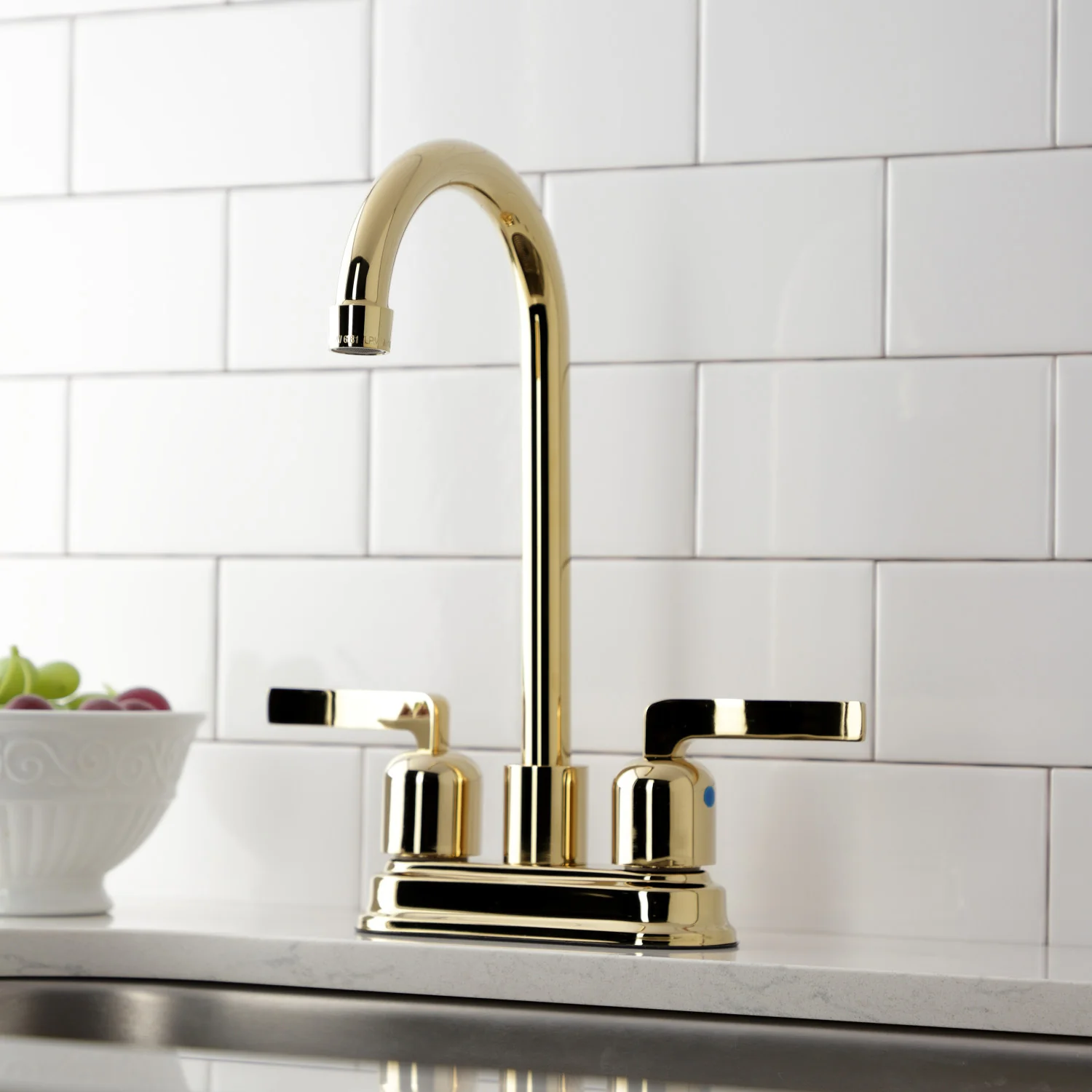 Kingston Tulare KB8492EFL - Centurion Two-Handle 2-Hole Deck Mount Bar Faucet, Polished Brass - Image 2