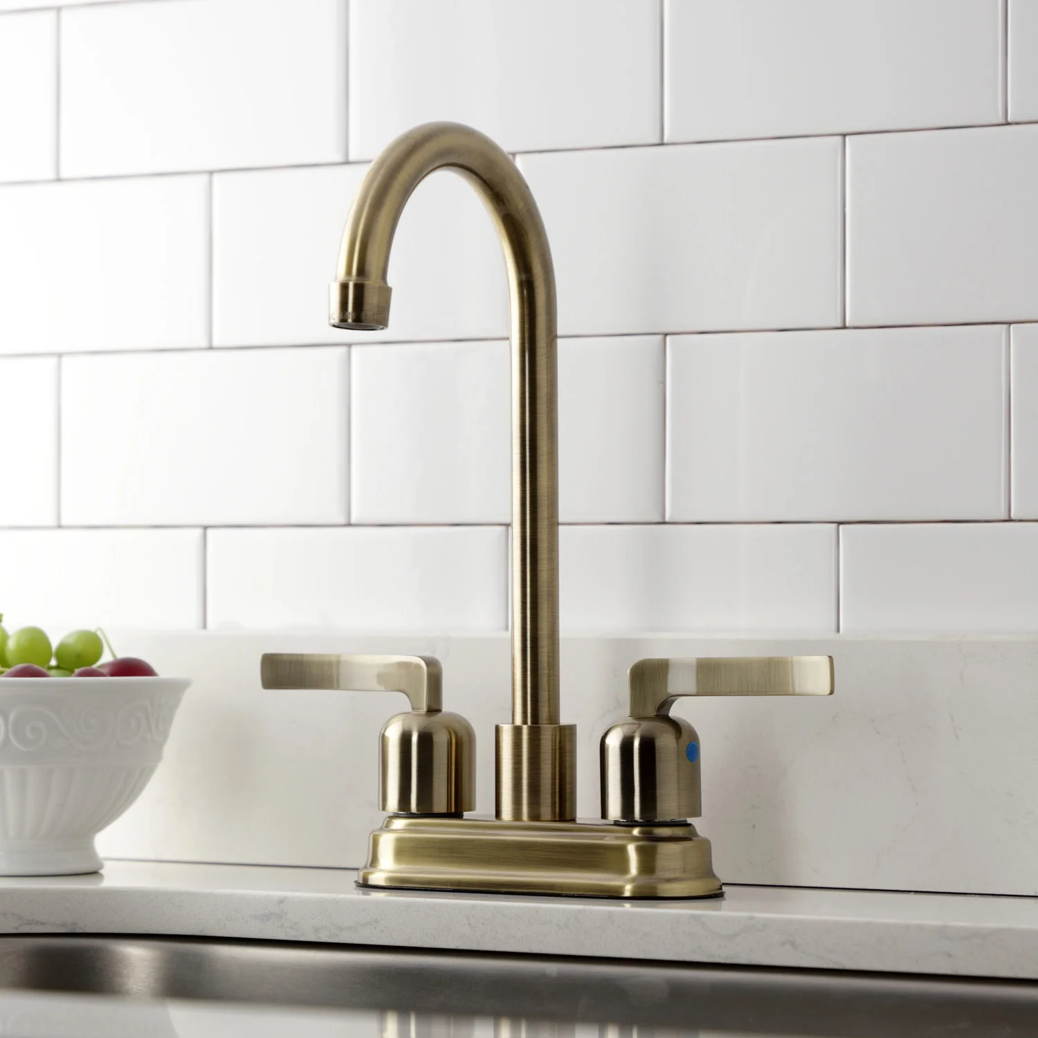 Kingston Tulare KB8493EFL - Centurion Two-Handle 2-Hole Deck Mount Bar Faucet, Antique Brass - Image 2