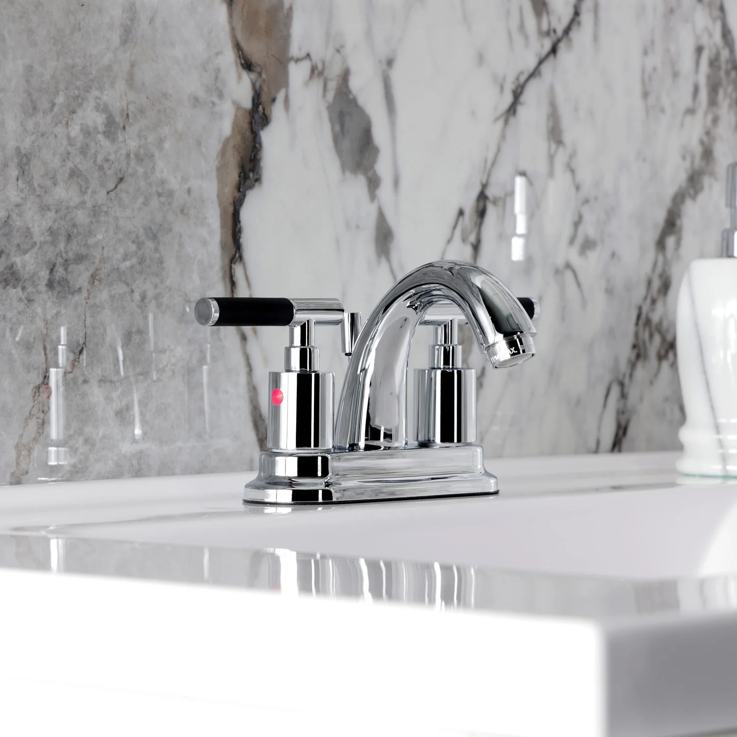 Kingston Tulare KB8611CKL - Kaiser Double-Handle 3-Hole Deck Mount 4-Inch Centerset Bathroom Faucet with Pop-Up Drain, Polished Chrome - Image 5