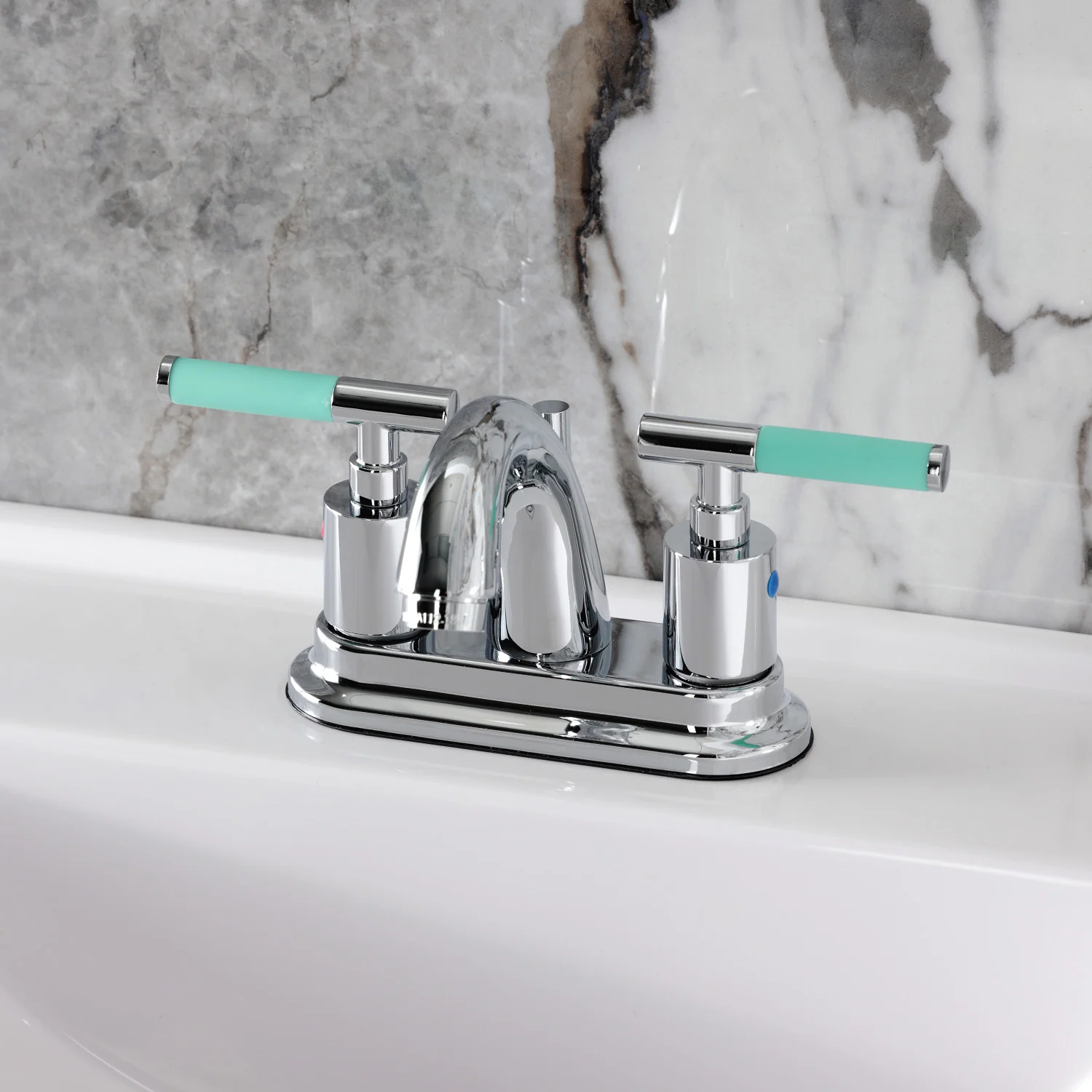 Kingston Tulare KB8611CKL - Kaiser Double-Handle 3-Hole Deck Mount 4-Inch Centerset Bathroom Faucet with Pop-Up Drain, Polished Chrome - Image 6