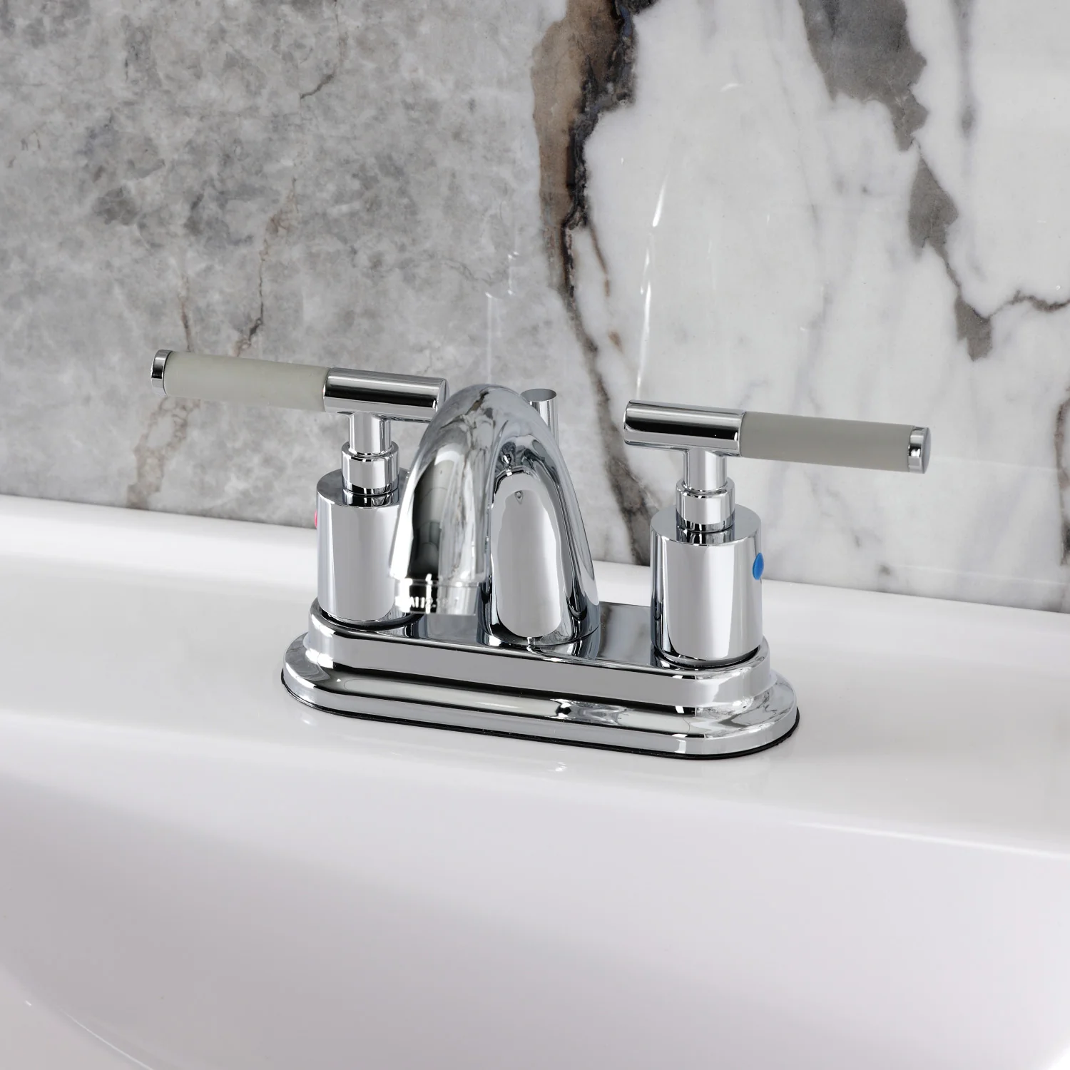 Kingston Tulare KB8611CKL - Kaiser Double-Handle 3-Hole Deck Mount 4-Inch Centerset Bathroom Faucet with Pop-Up Drain, Polished Chrome - Image 7