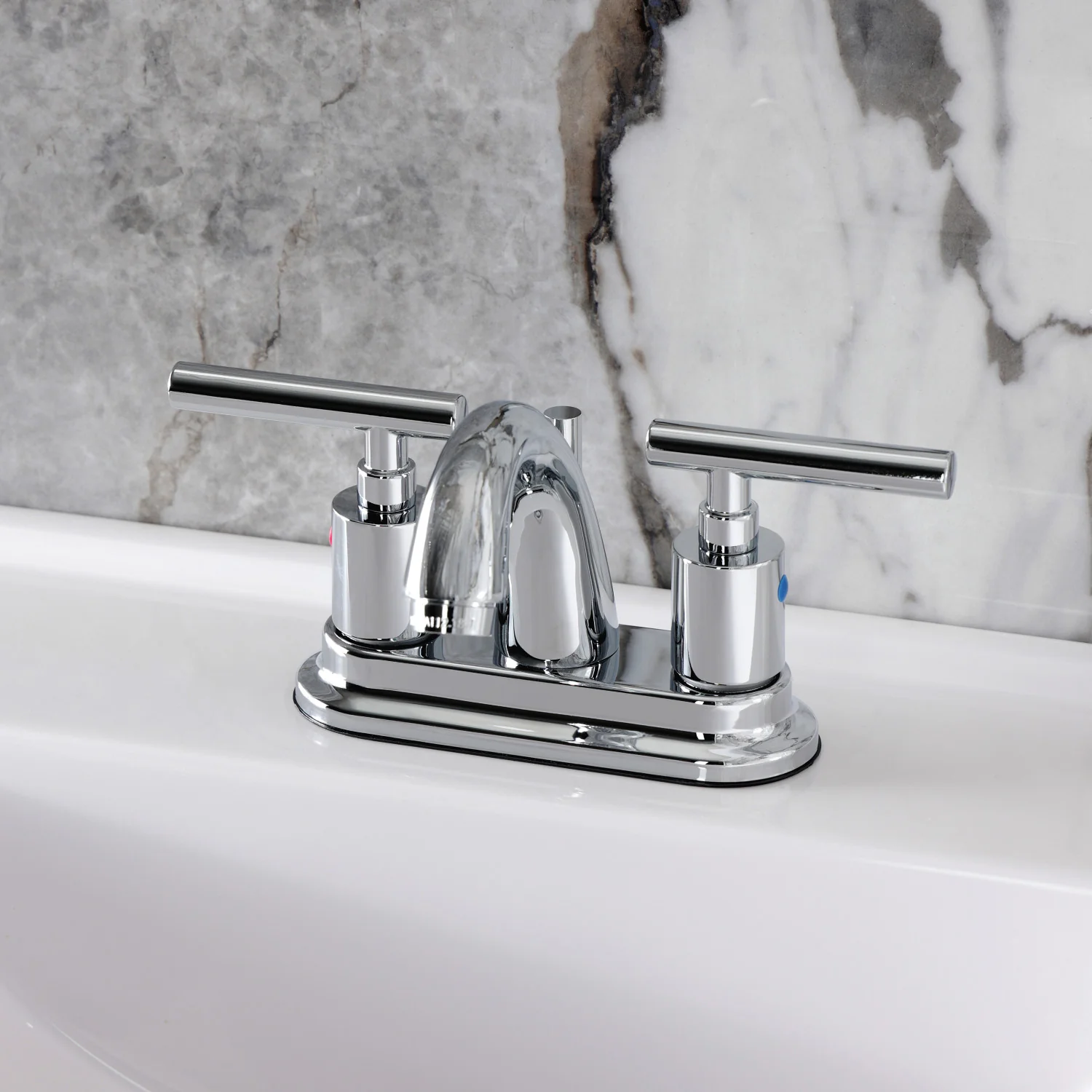 Kingston Tulare KB8611CML - Manhattan Double-Handle 3-Hole Deck Mount 4-Inch Centerset Bathroom Faucet with Pop-Up Drain, Polished Chrome - Image 2