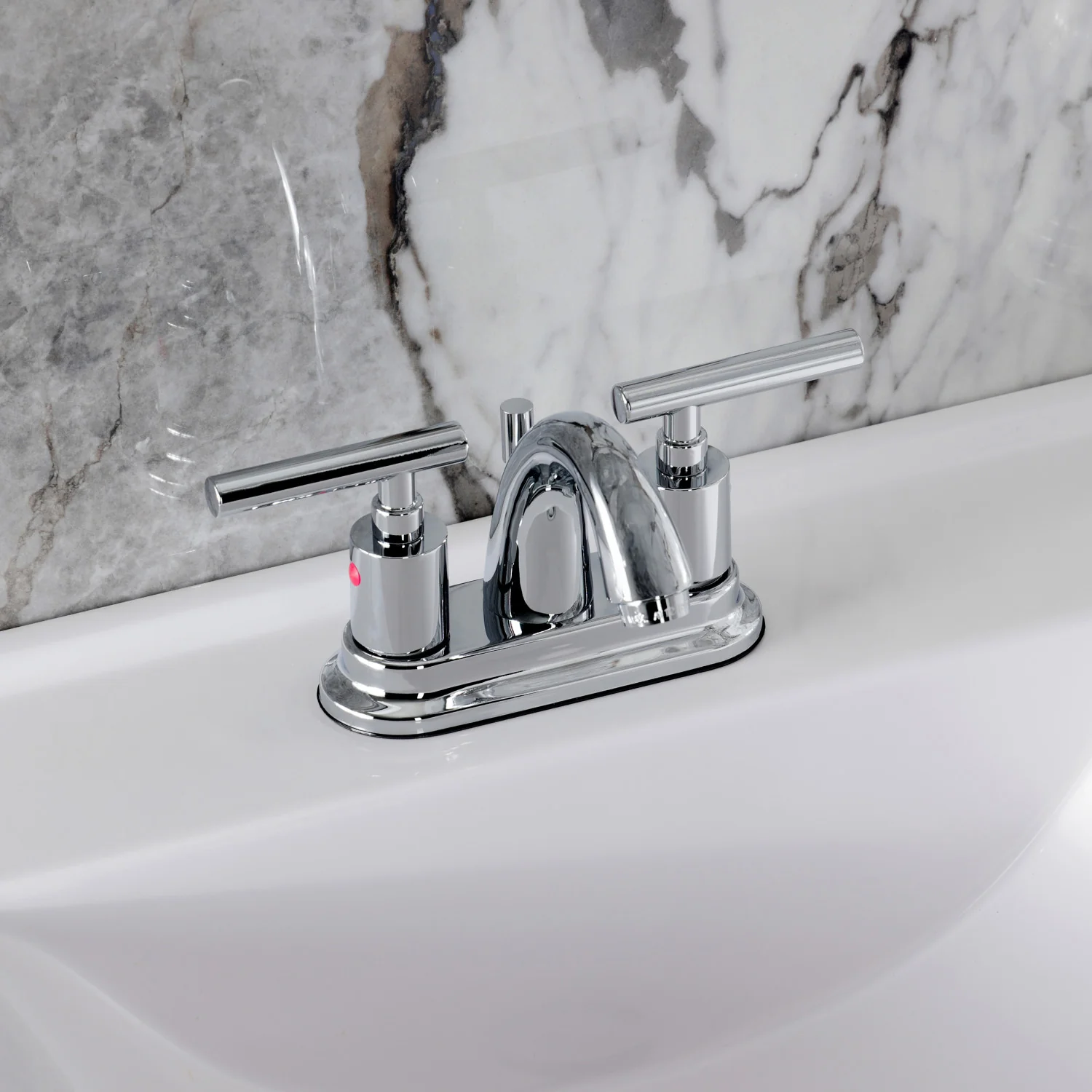 Kingston Tulare KB8611CML - Manhattan Double-Handle 3-Hole Deck Mount 4-Inch Centerset Bathroom Faucet with Pop-Up Drain, Polished Chrome - Image 4