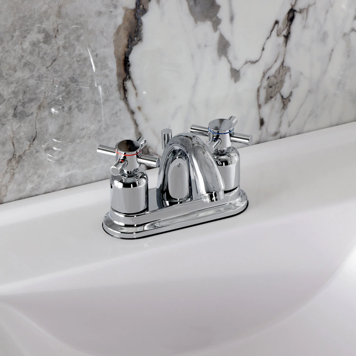 Kingston Tulare KB8611DX - Concord Double-Handle 3-Hole Deck Mount 4-Inch Centerset Bathroom Faucet with Pop-Up Drain, Polished Chrome - Image 4