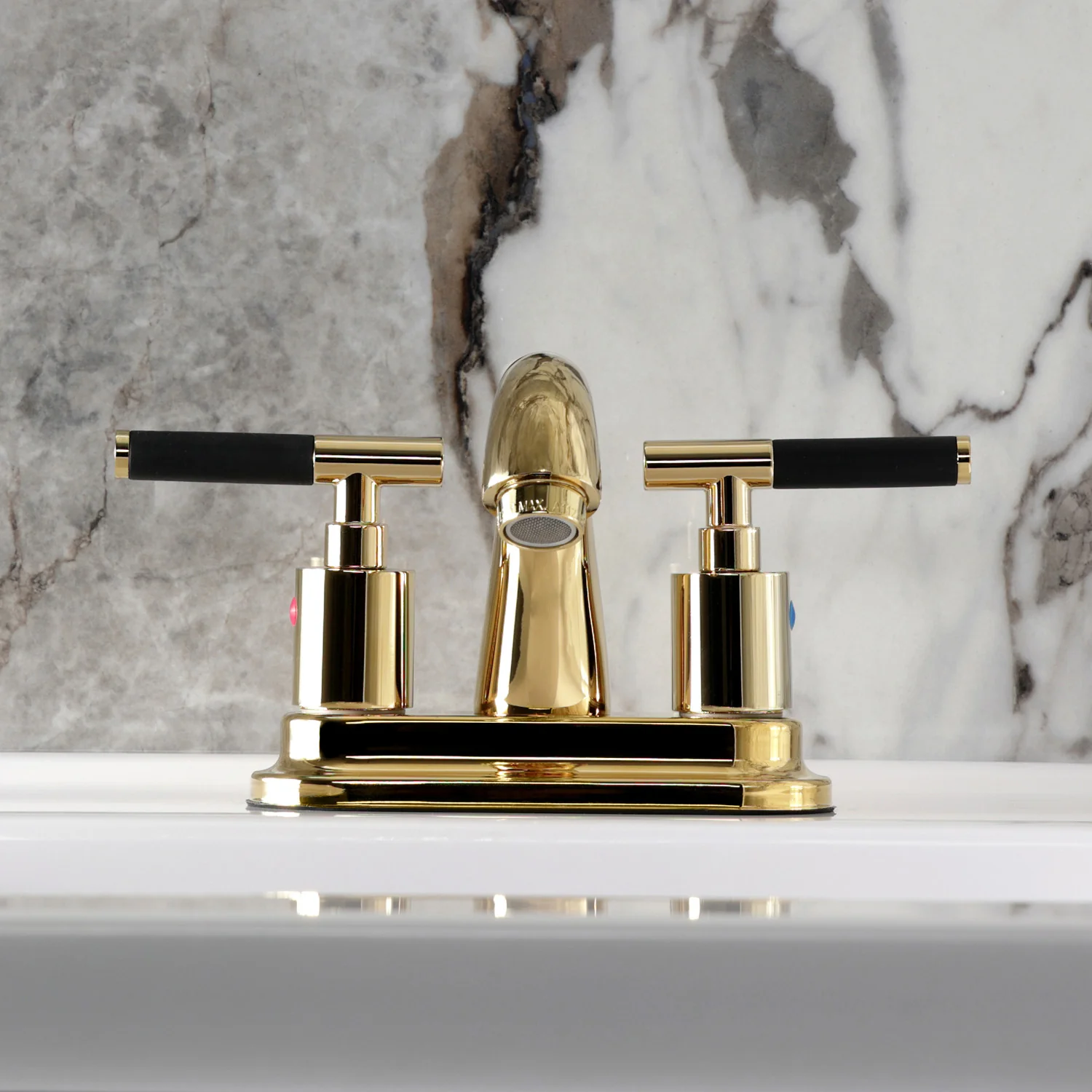 Kingston Tulare KB8612CKL - Kaiser Double-Handle 3-Hole Deck Mount 4-Inch Centerset Bathroom Faucet with Pop-Up Drain, Polished Brass - Image 3
