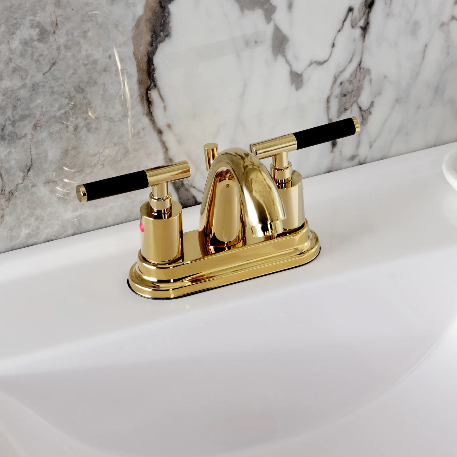 Kingston Tulare KB8612CKL - Kaiser Double-Handle 3-Hole Deck Mount 4-Inch Centerset Bathroom Faucet with Pop-Up Drain, Polished Brass - Image 4