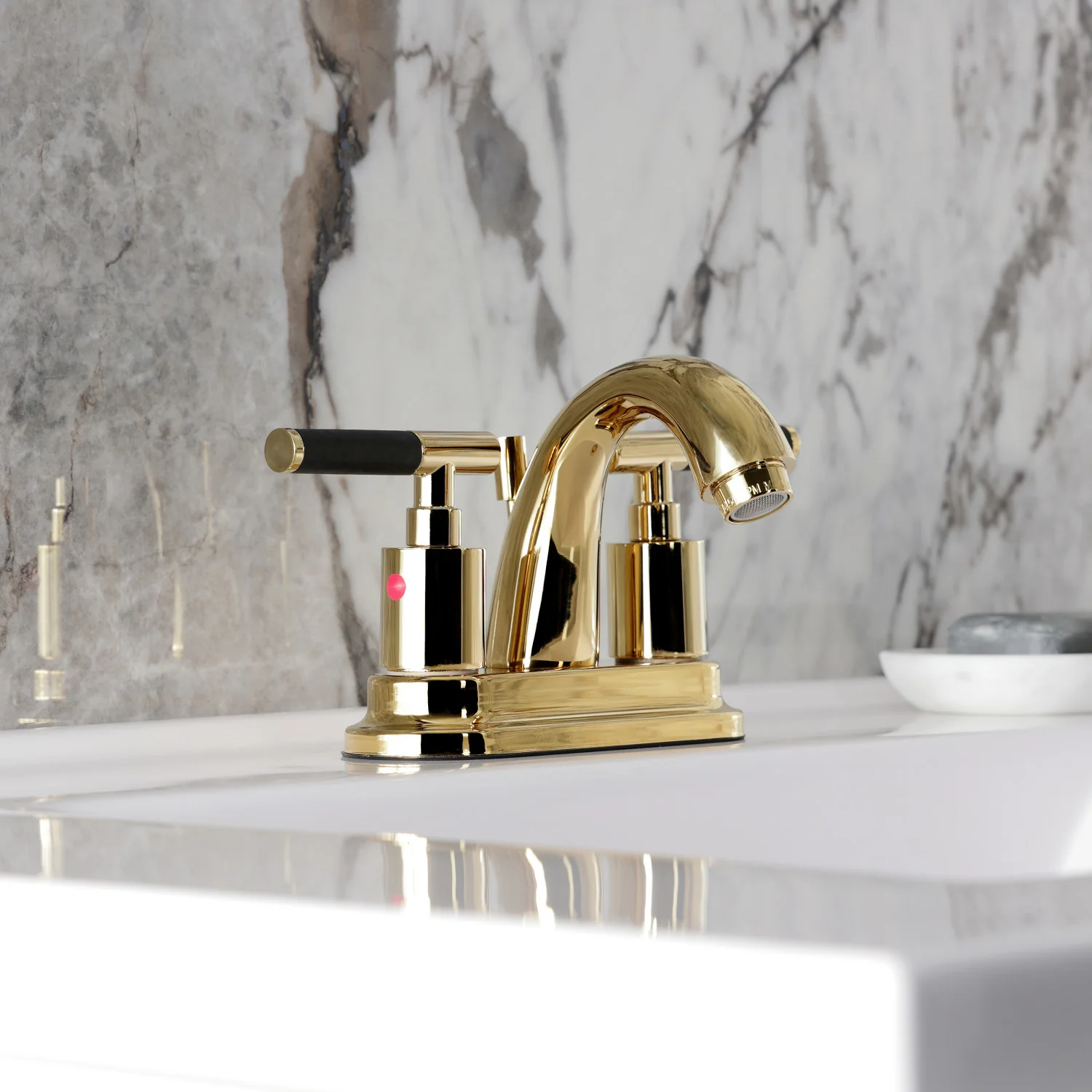 Kingston Tulare KB8612CKL - Kaiser Double-Handle 3-Hole Deck Mount 4-Inch Centerset Bathroom Faucet with Pop-Up Drain, Polished Brass - Image 5