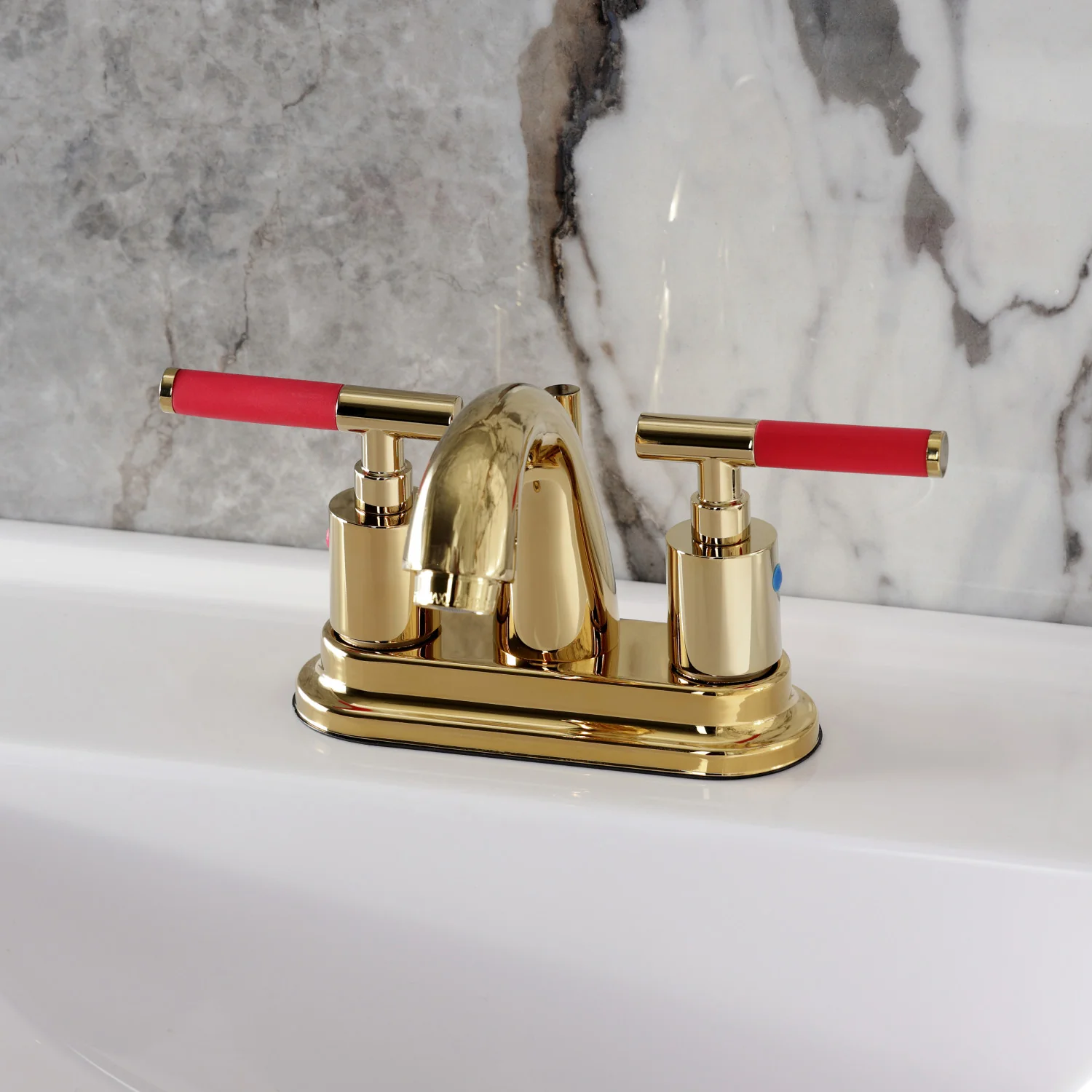 Kingston Tulare KB8612CKL - Kaiser Double-Handle 3-Hole Deck Mount 4-Inch Centerset Bathroom Faucet with Pop-Up Drain, Polished Brass - Image 8
