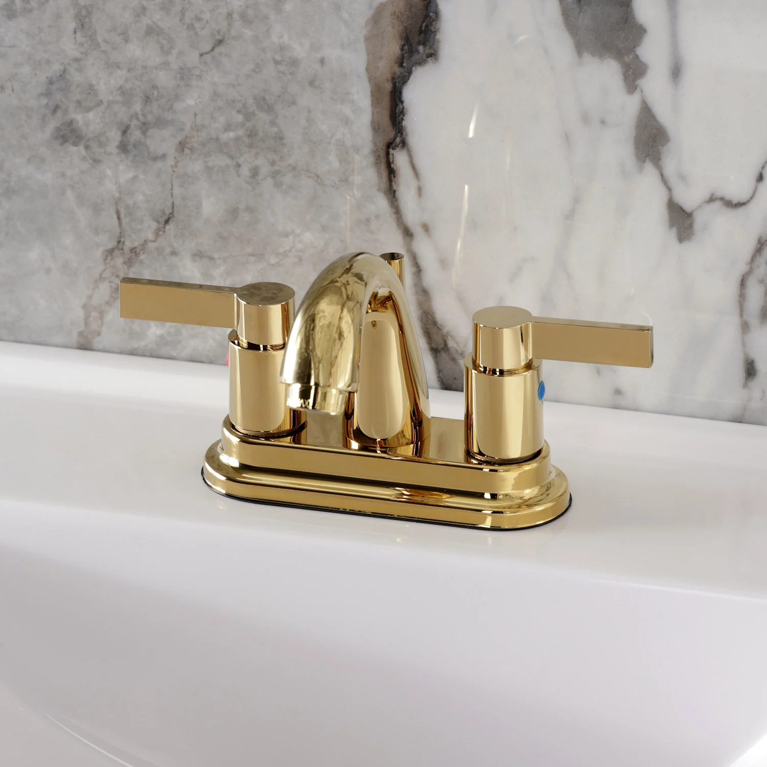 Kingston Tulare KB8612NDL - NuvoFusion Double-Handle 3-Hole Deck Mount 4-Inch Centerset Bathroom Faucet with Pop-Up Drain, Polished Brass - Image 2