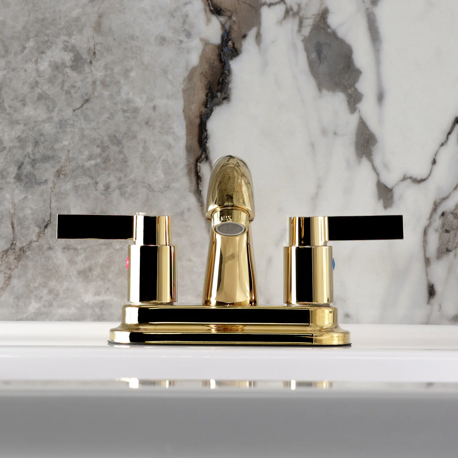 Kingston Tulare KB8612NDL - NuvoFusion Double-Handle 3-Hole Deck Mount 4-Inch Centerset Bathroom Faucet with Pop-Up Drain, Polished Brass - Image 3