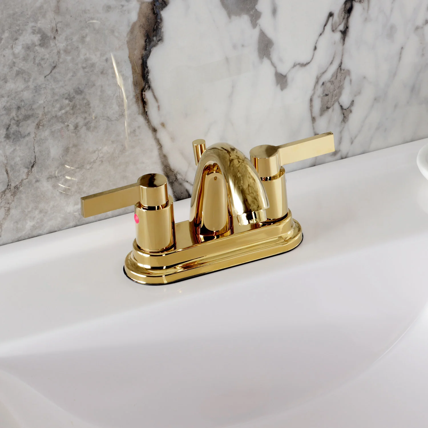 Kingston Tulare KB8612NDL - NuvoFusion Double-Handle 3-Hole Deck Mount 4-Inch Centerset Bathroom Faucet with Pop-Up Drain, Polished Brass - Image 4