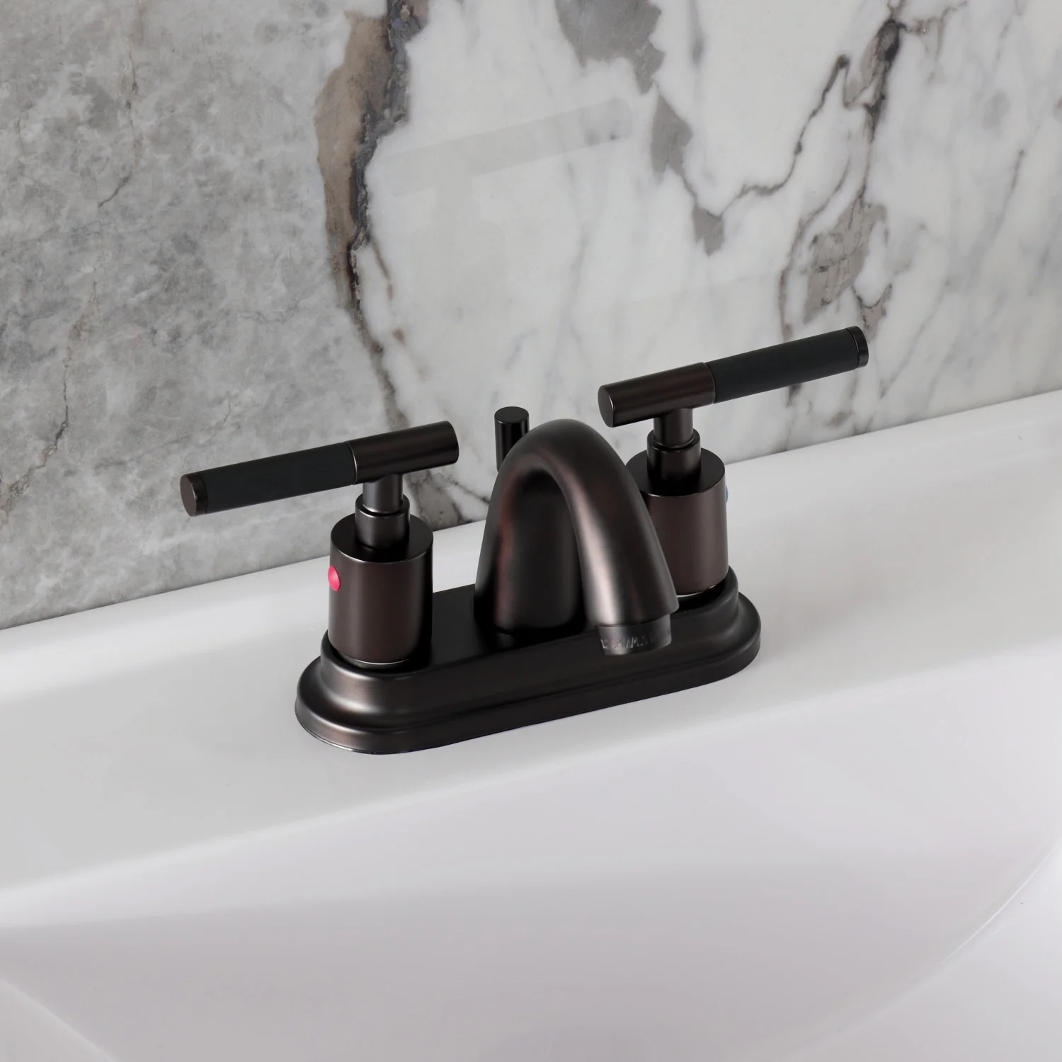 Kingston Tulare KB8615CKL - Kaiser Double-Handle 3-Hole Deck Mount 4-Inch Centerset Bathroom Faucet with Pop-Up Drain, Oil Rubbed Bronze - Image 4