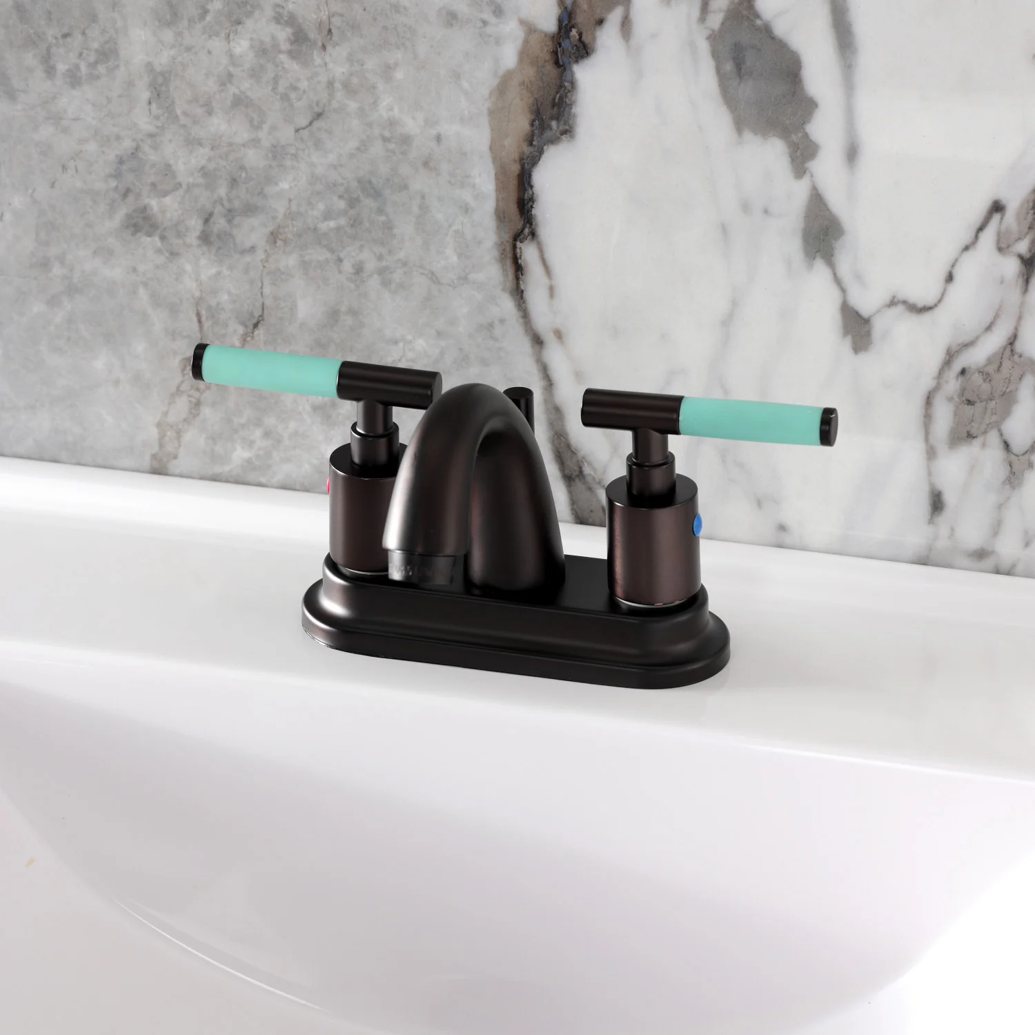 Kingston Tulare KB8615CKL - Kaiser Double-Handle 3-Hole Deck Mount 4-Inch Centerset Bathroom Faucet with Pop-Up Drain, Oil Rubbed Bronze - Image 6