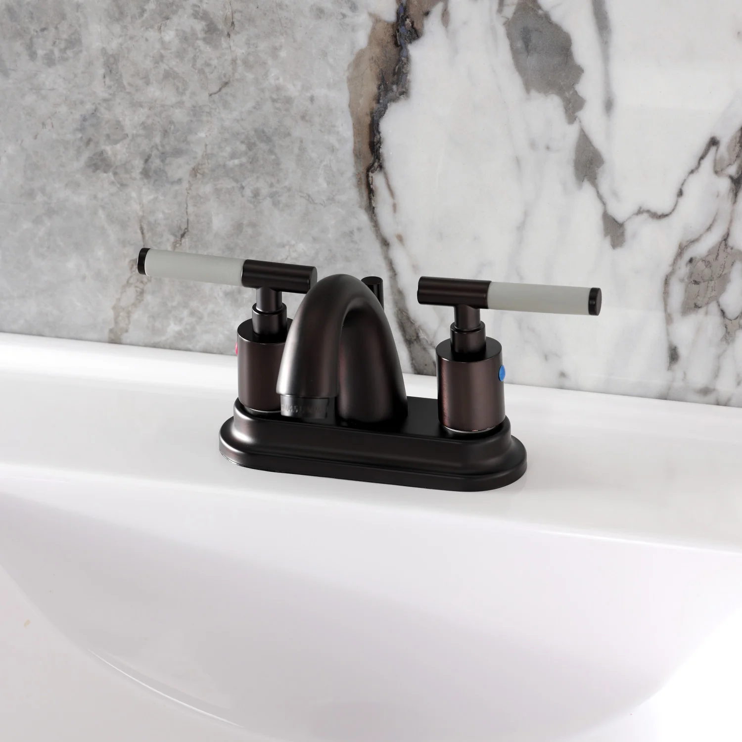 Kingston Tulare KB8615CKL - Kaiser Double-Handle 3-Hole Deck Mount 4-Inch Centerset Bathroom Faucet with Pop-Up Drain, Oil Rubbed Bronze - Image 7