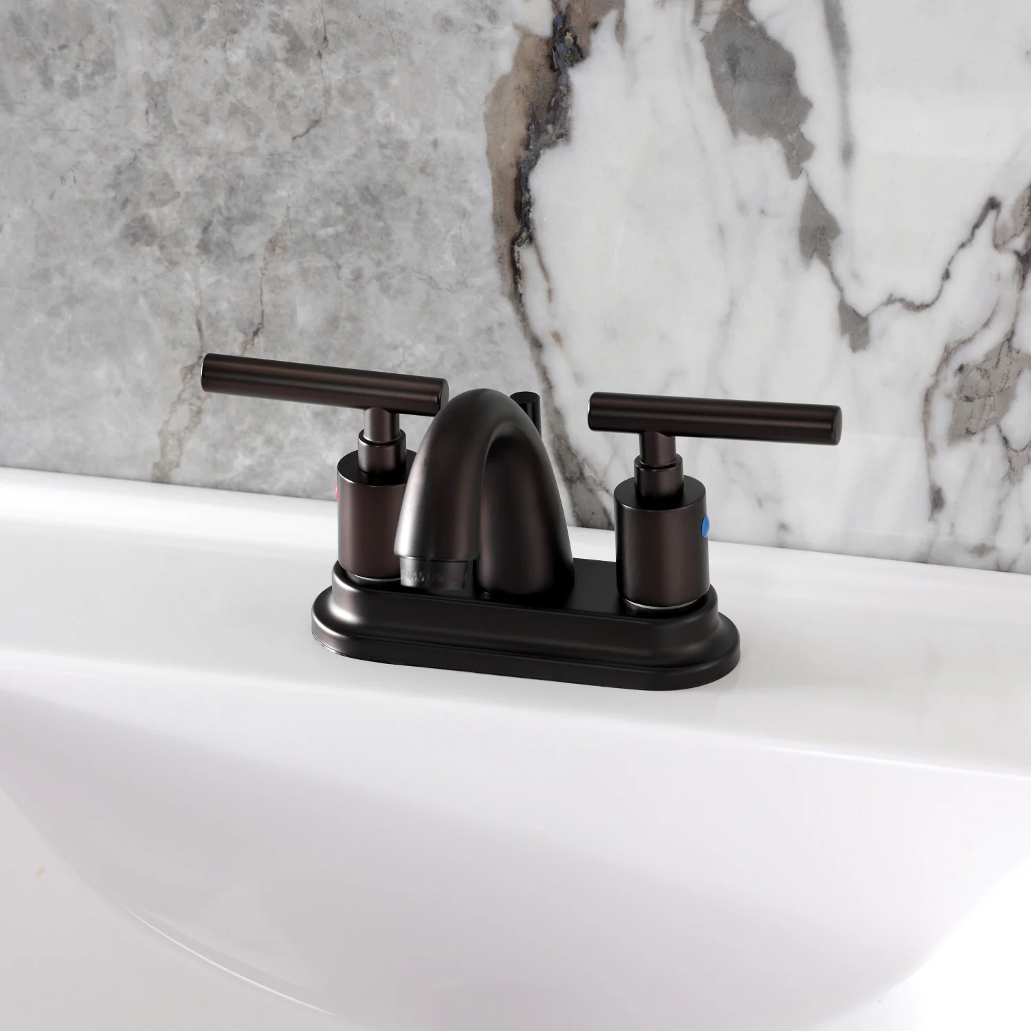 Kingston Tulare KB8615CML - Manhattan Double-Handle 3-Hole Deck Mount 4-Inch Centerset Bathroom Faucet with Pop-Up Drain, Oil Rubbed Bronze - Image 2