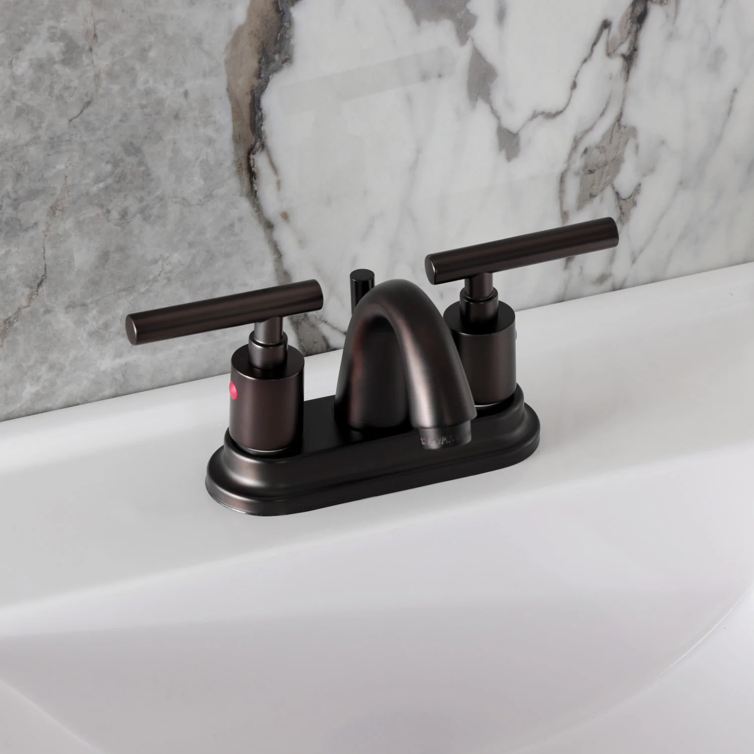 Kingston Tulare KB8615CML - Manhattan Double-Handle 3-Hole Deck Mount 4-Inch Centerset Bathroom Faucet with Pop-Up Drain, Oil Rubbed Bronze - Image 4