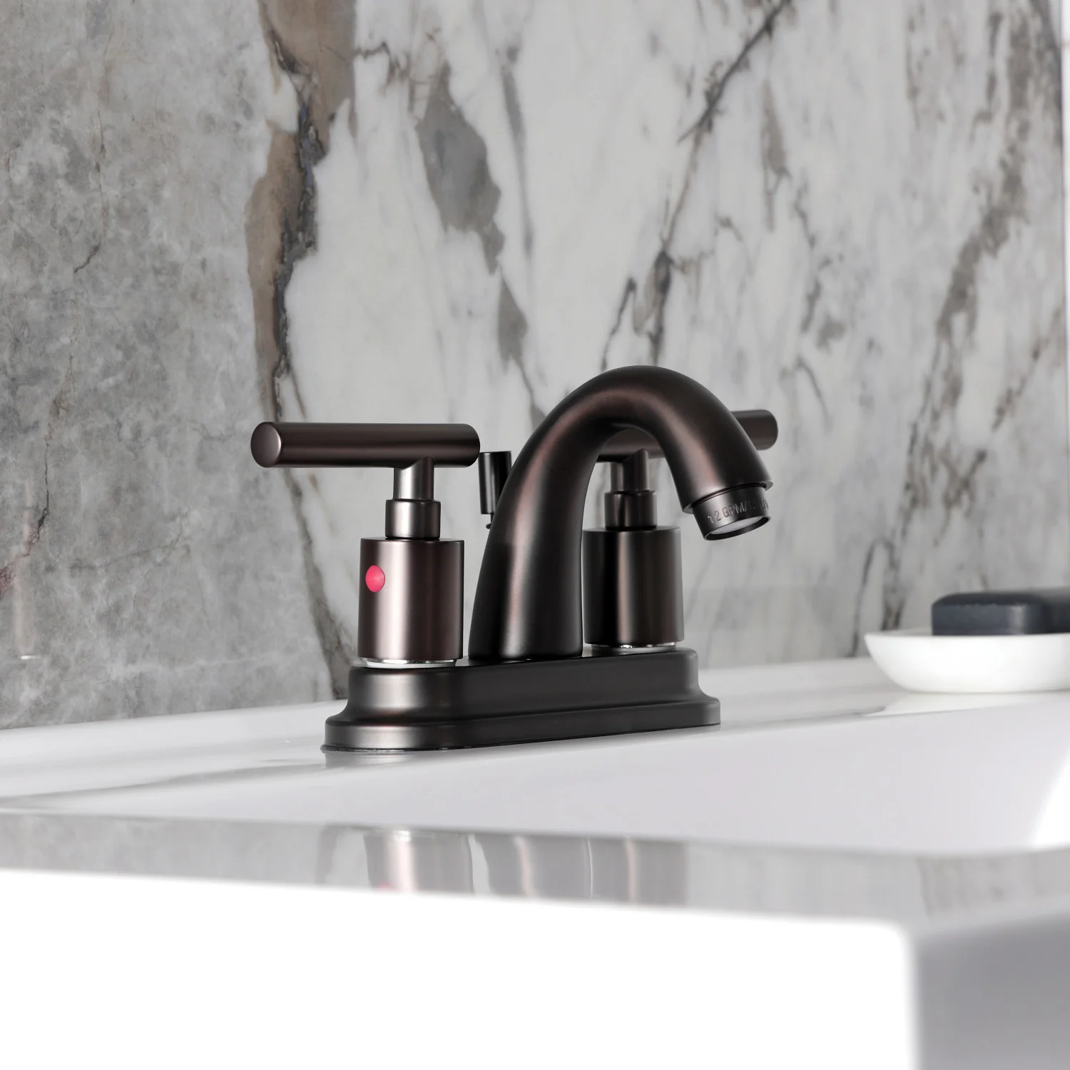 Kingston Tulare KB8615CML - Manhattan Double-Handle 3-Hole Deck Mount 4-Inch Centerset Bathroom Faucet with Pop-Up Drain, Oil Rubbed Bronze - Image 5