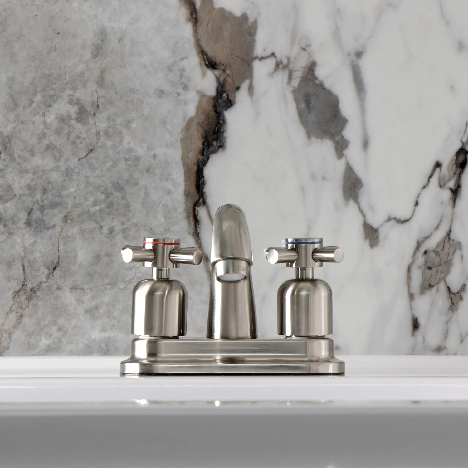 Kingston Tulare KB8618DX - Concord Double-Handle 3-Hole Deck Mount 4-Inch Centerset Bathroom Faucet with Pop-Up Drain, Brushed Nickel - Image 3