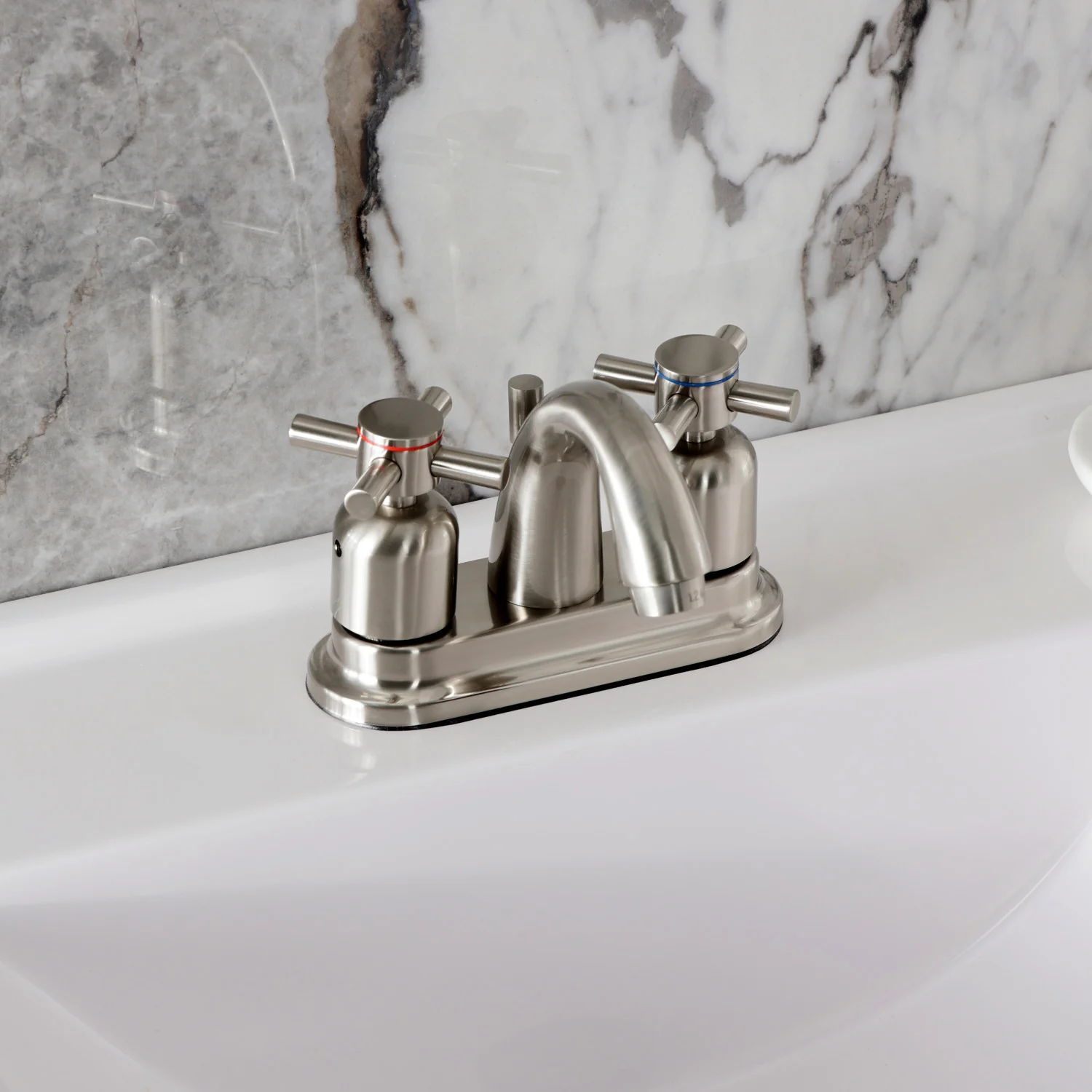 Kingston Tulare KB8618DX - Concord Double-Handle 3-Hole Deck Mount 4-Inch Centerset Bathroom Faucet with Pop-Up Drain, Brushed Nickel - Image 4