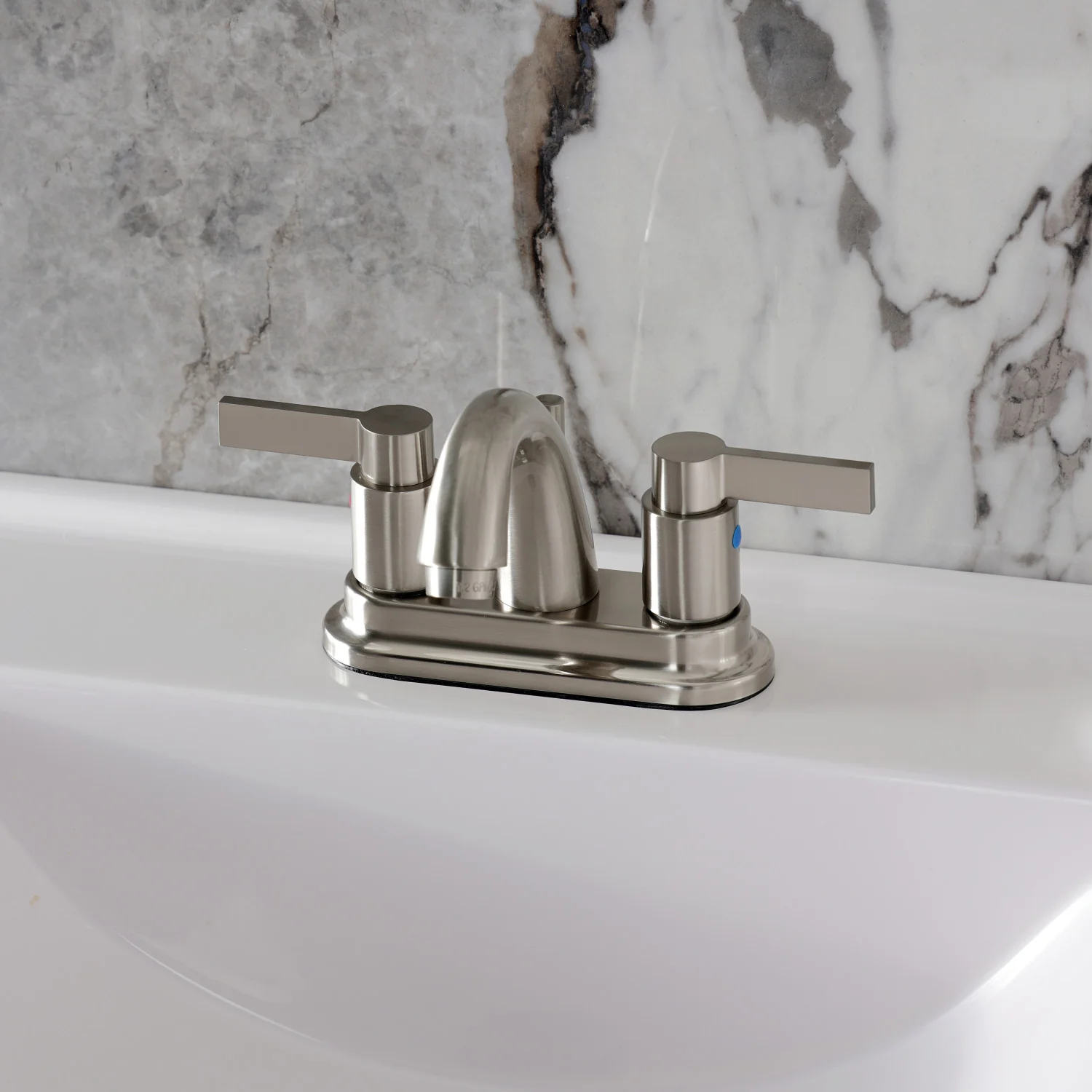 Kingston Tulare KB8618NDL - NuvoFusion Double-Handle 3-Hole Deck Mount 4-Inch Centerset Bathroom Faucet with Pop-Up Drain, Brushed Nickel - Image 2