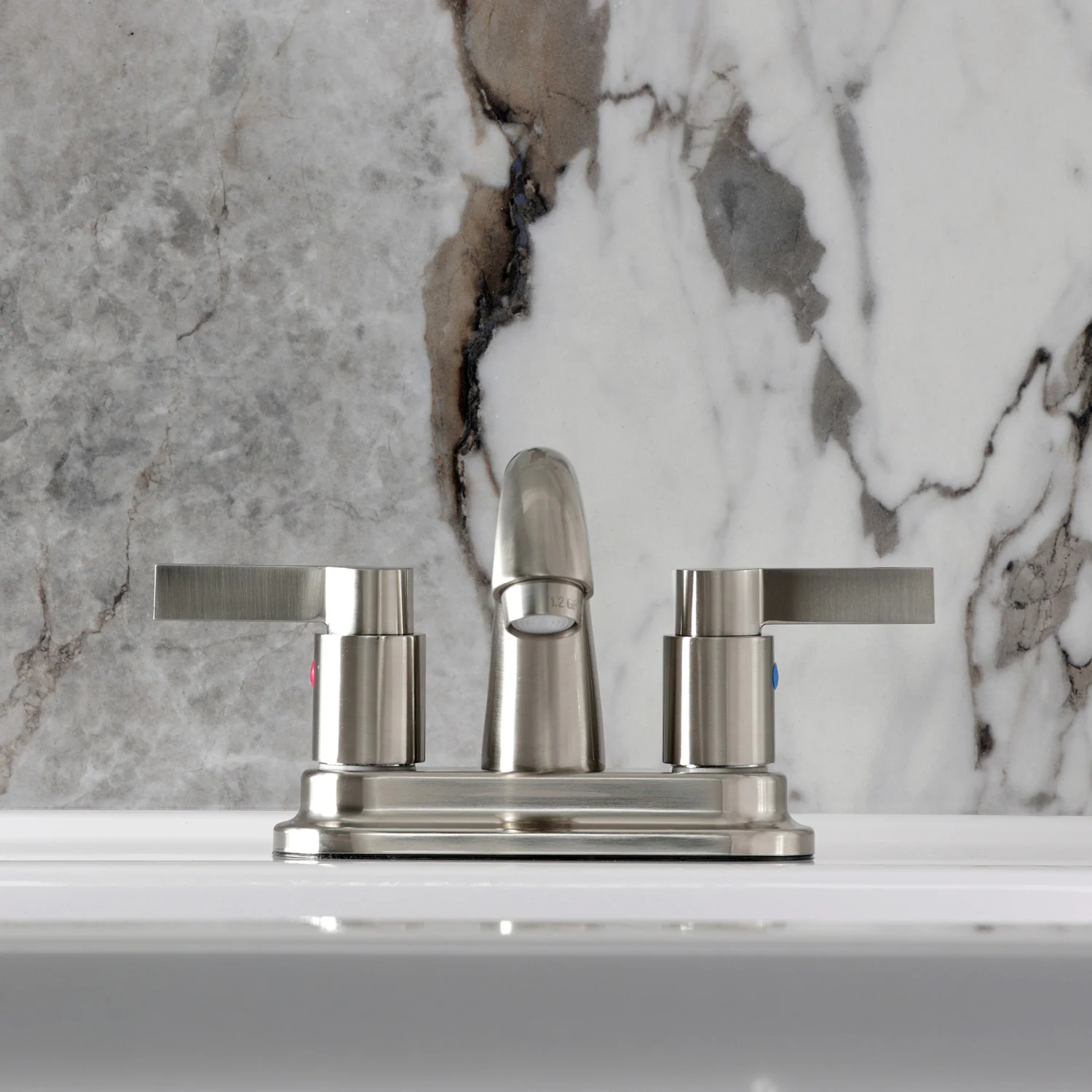 Kingston Tulare KB8618NDL - NuvoFusion Double-Handle 3-Hole Deck Mount 4-Inch Centerset Bathroom Faucet with Pop-Up Drain, Brushed Nickel - Image 3