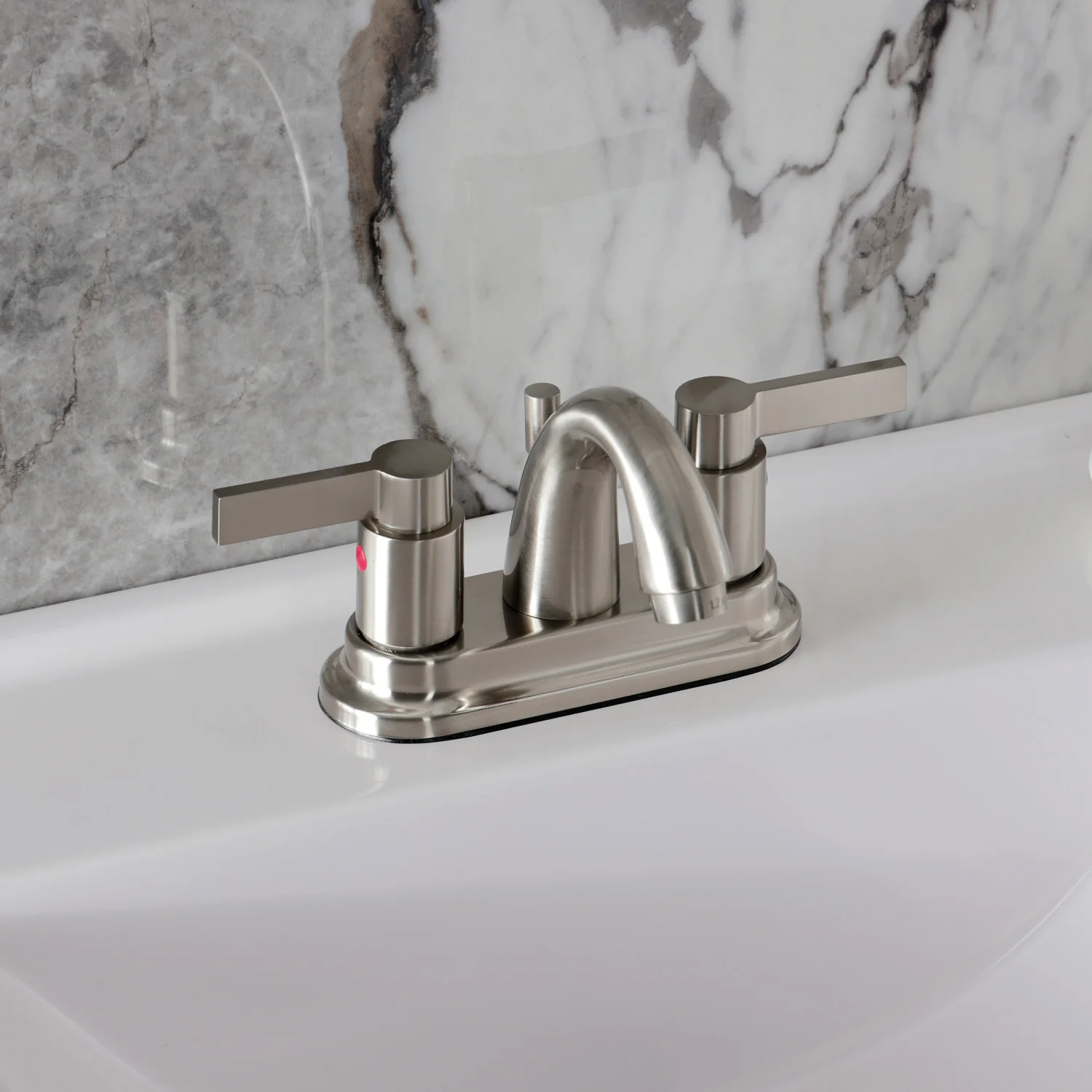 Kingston Tulare KB8618NDL - NuvoFusion Double-Handle 3-Hole Deck Mount 4-Inch Centerset Bathroom Faucet with Pop-Up Drain, Brushed Nickel - Image 4