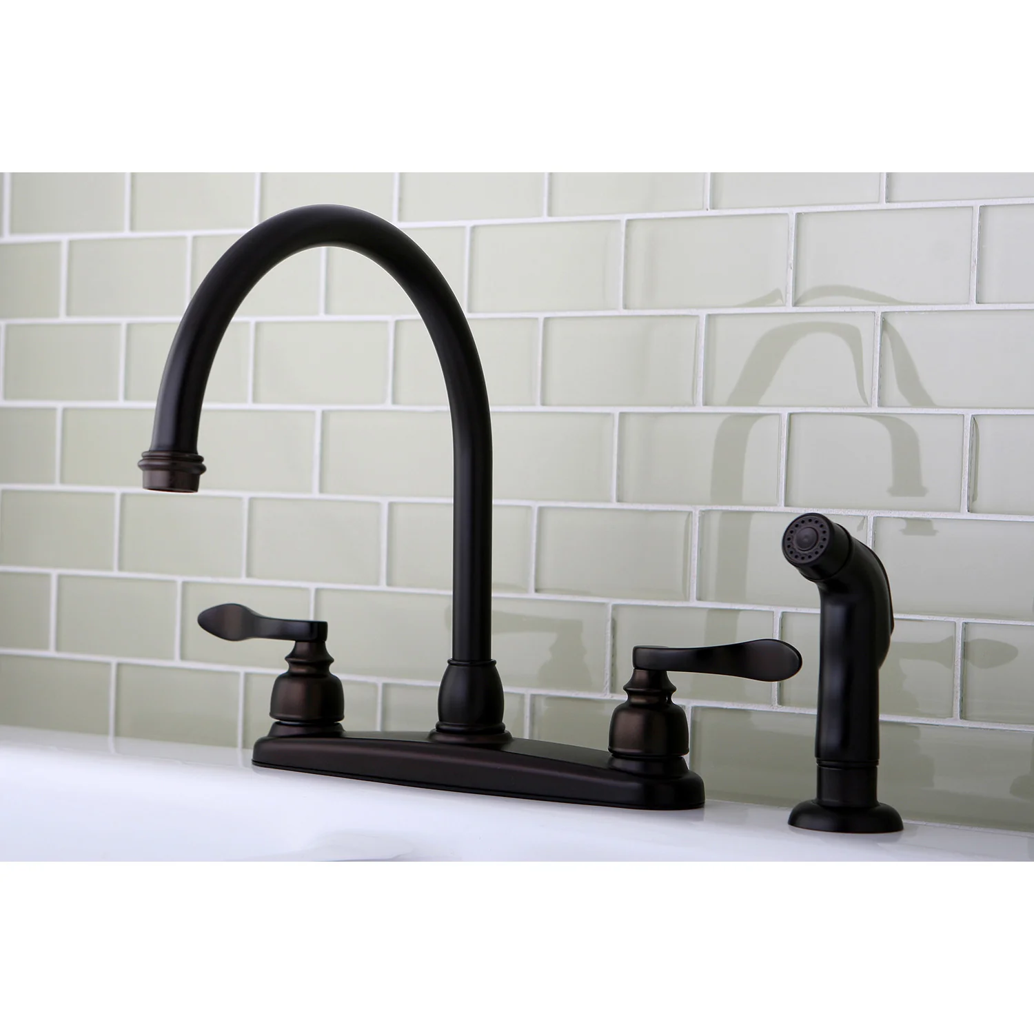 Kingston Tulare KB8795NFLSP - NuWave French Two-Handle 4-Hole 8" Centerset Kitchen Faucet with Side Sprayer, Oil Rubbed Bronze - Image 2