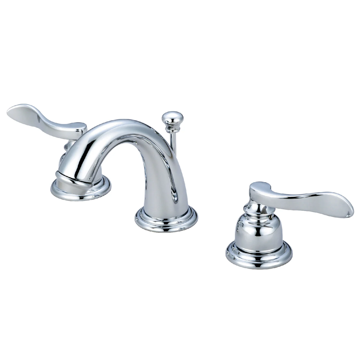 Kingston Tulare KB8911NFL - NuWave French Two-Handle 3-Hole Deck Mount Widespread Bathroom Faucet with Pop-Up Drain, Polished Chrome