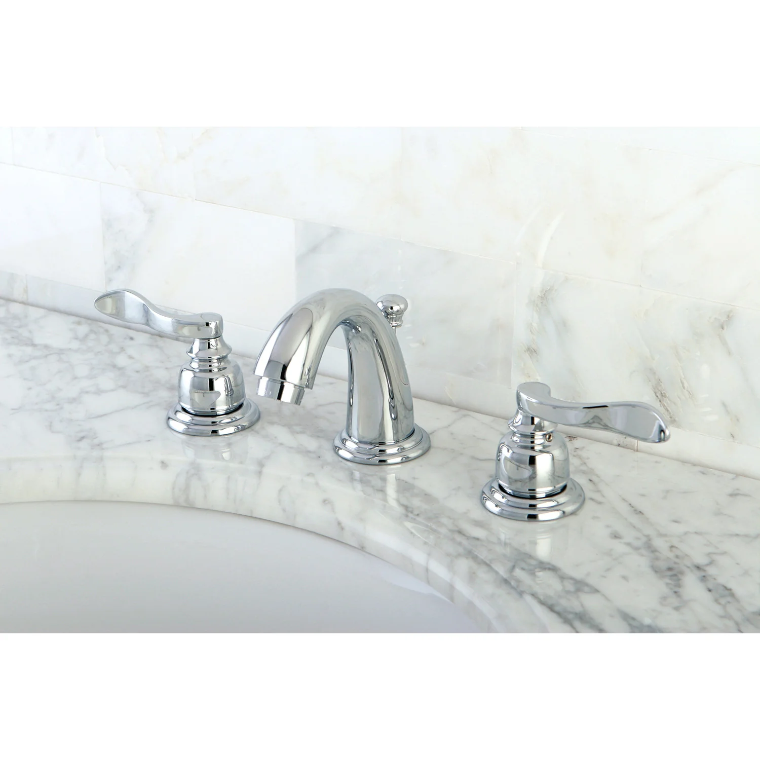 Kingston Tulare KB8911NFL - NuWave French Two-Handle 3-Hole Deck Mount Widespread Bathroom Faucet with Pop-Up Drain, Polished Chrome - Image 3