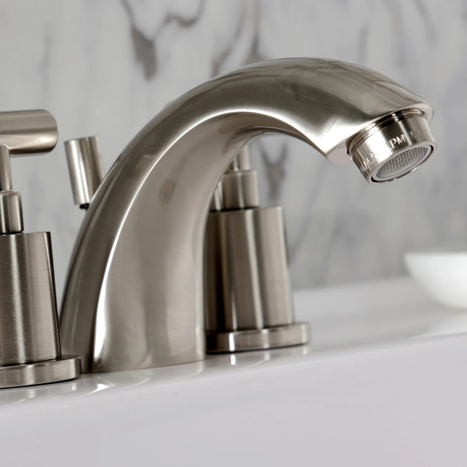 Kingston Tulare KB8958CML - Manhattan Two-Handle 3-Hole Deck Mount Mini-Widespread Bathroom Faucet with Pop-Up Drain, Brushed Nickel - Image 6