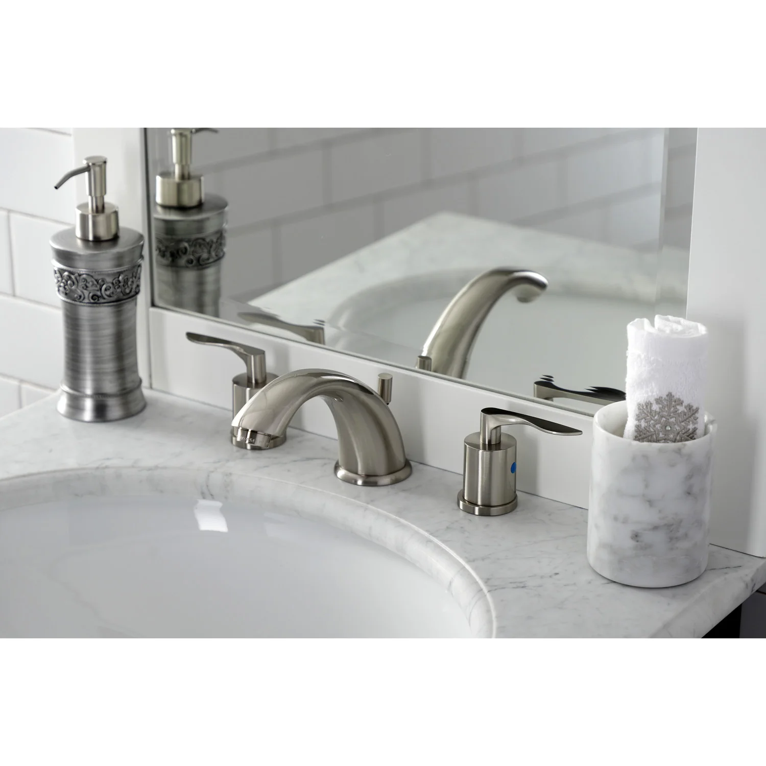 Kingston Tulare KB8968SVL - Serena Two-Handle 3-Hole Deck Mount Widespread Bathroom Faucet with Pop-Up Drain, Brushed Nickel - Image 5
