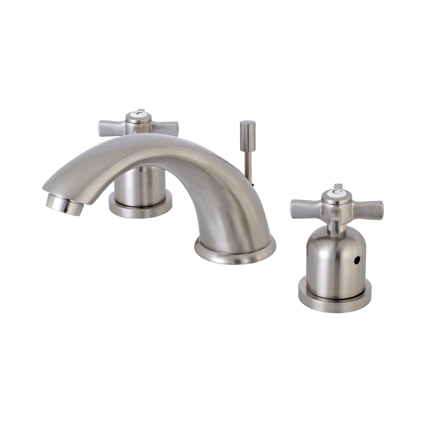 Kingston Tulare KB8968ZX - Millennium Two-Handle 3-Hole Deck Mount Widespread Bathroom Faucet with Pop-Up Drain, Brushed Nickel
