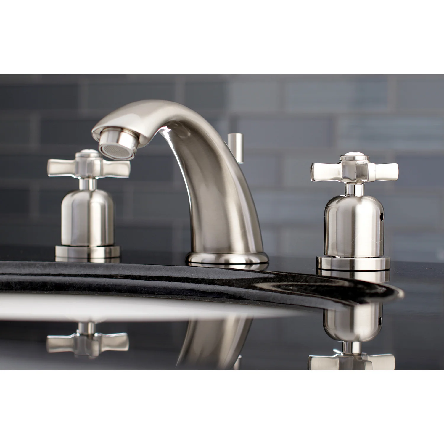 Kingston Tulare KB8968ZX - Millennium Two-Handle 3-Hole Deck Mount Widespread Bathroom Faucet with Pop-Up Drain, Brushed Nickel - Image 2