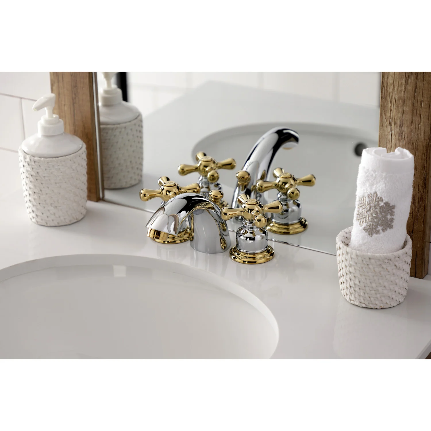 Kingston Heirloom KB944AX - Victorian Two-Handle 3-Hole Deck Mount Mini-Widespread Bathroom Faucet with Pop-Up Drain, Polished Chrome/Polished Brass - Image 5