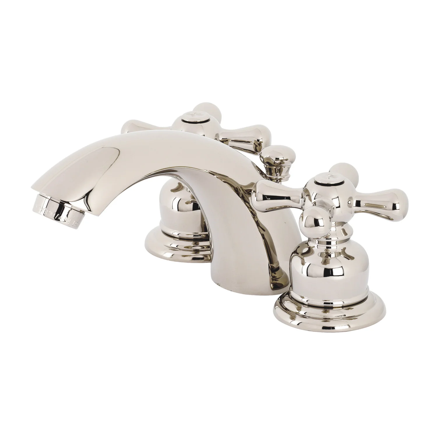 Kingston Heirloom KB946AXPN - Victorian Two-Handle 3-Hole Deck Mount Mini-Widespread Bathroom Faucet with Pop-Up Drain, Polished Nickel