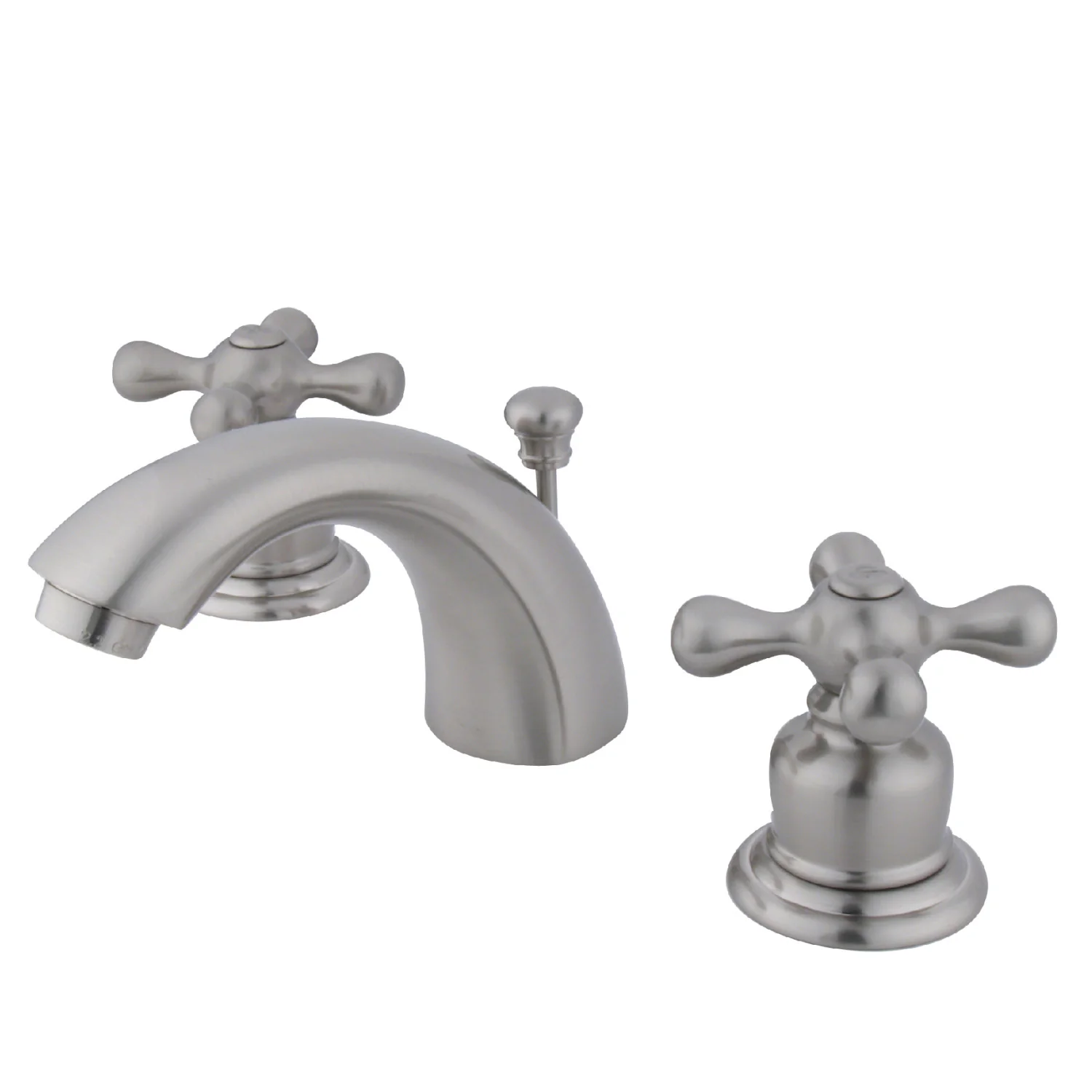 Kingston Heirloom KB948AX - Victorian Two-Handle 3-Hole Deck Mount Mini-Widespread Bathroom Faucet with Pop-Up Drain, Brushed Nickel
