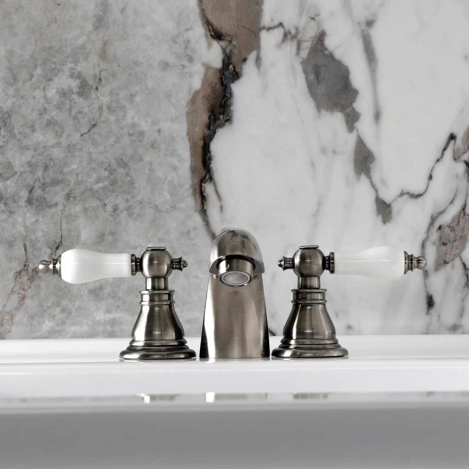 Kingston Tulare KB953APL - American Patriot Two-Handle 3-Hole Deck Mount Mini-Widespread Bathroom Faucet with Pop-Up Drain, Black Stainless - Image 3