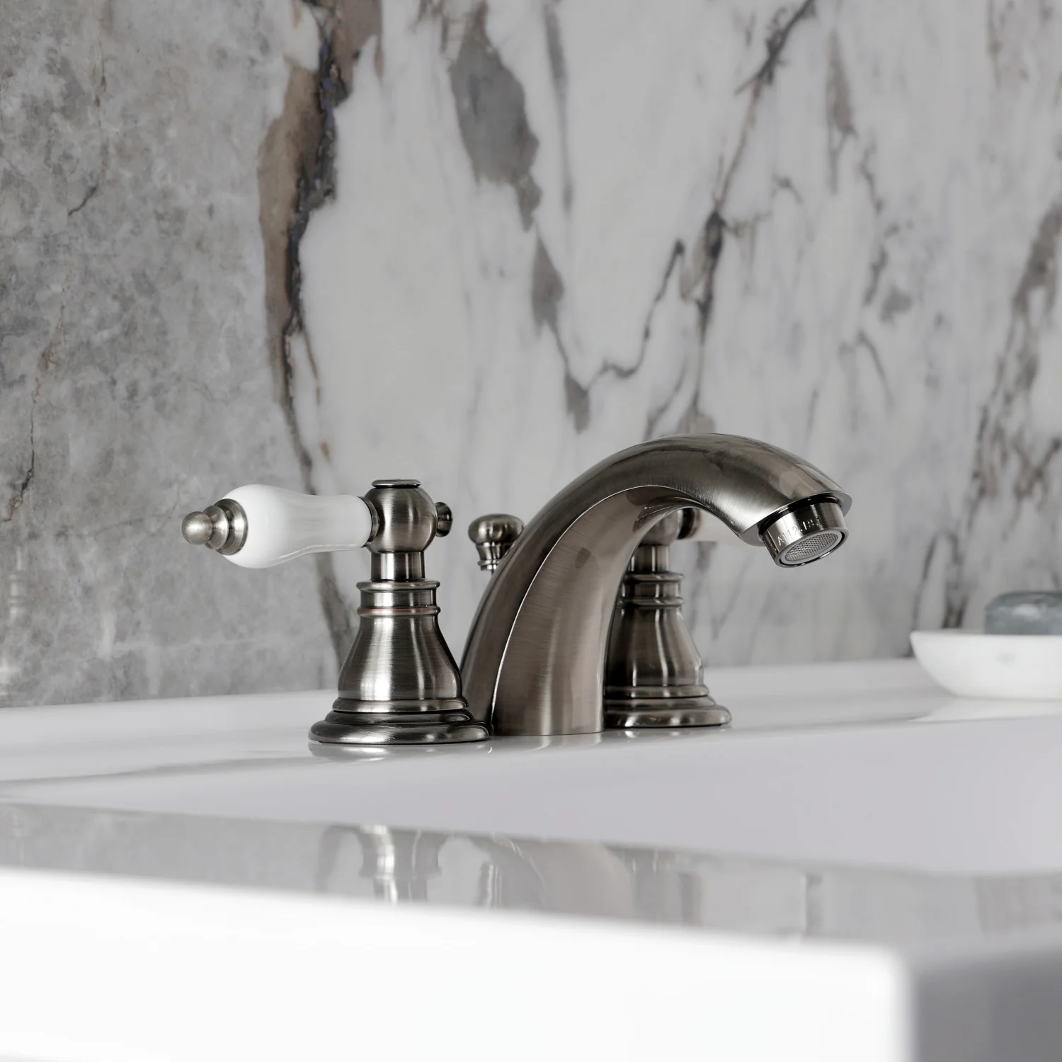 Kingston Tulare KB953APL - American Patriot Two-Handle 3-Hole Deck Mount Mini-Widespread Bathroom Faucet with Pop-Up Drain, Black Stainless - Image 5