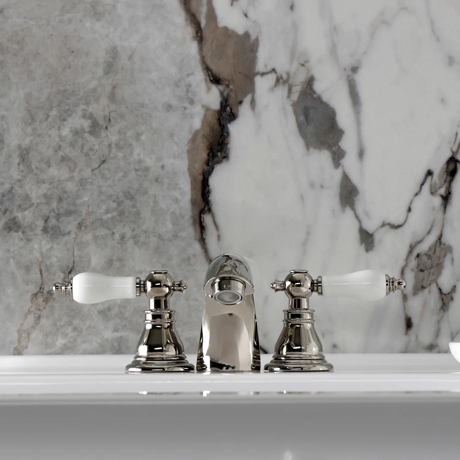 Kingston Tulare KB956APLPN - American Patriot Two-Handle 3-Hole Deck Mount Mini-Widespread Bathroom Faucet with Pop-Up Drain, Polished Nickel - Image 3